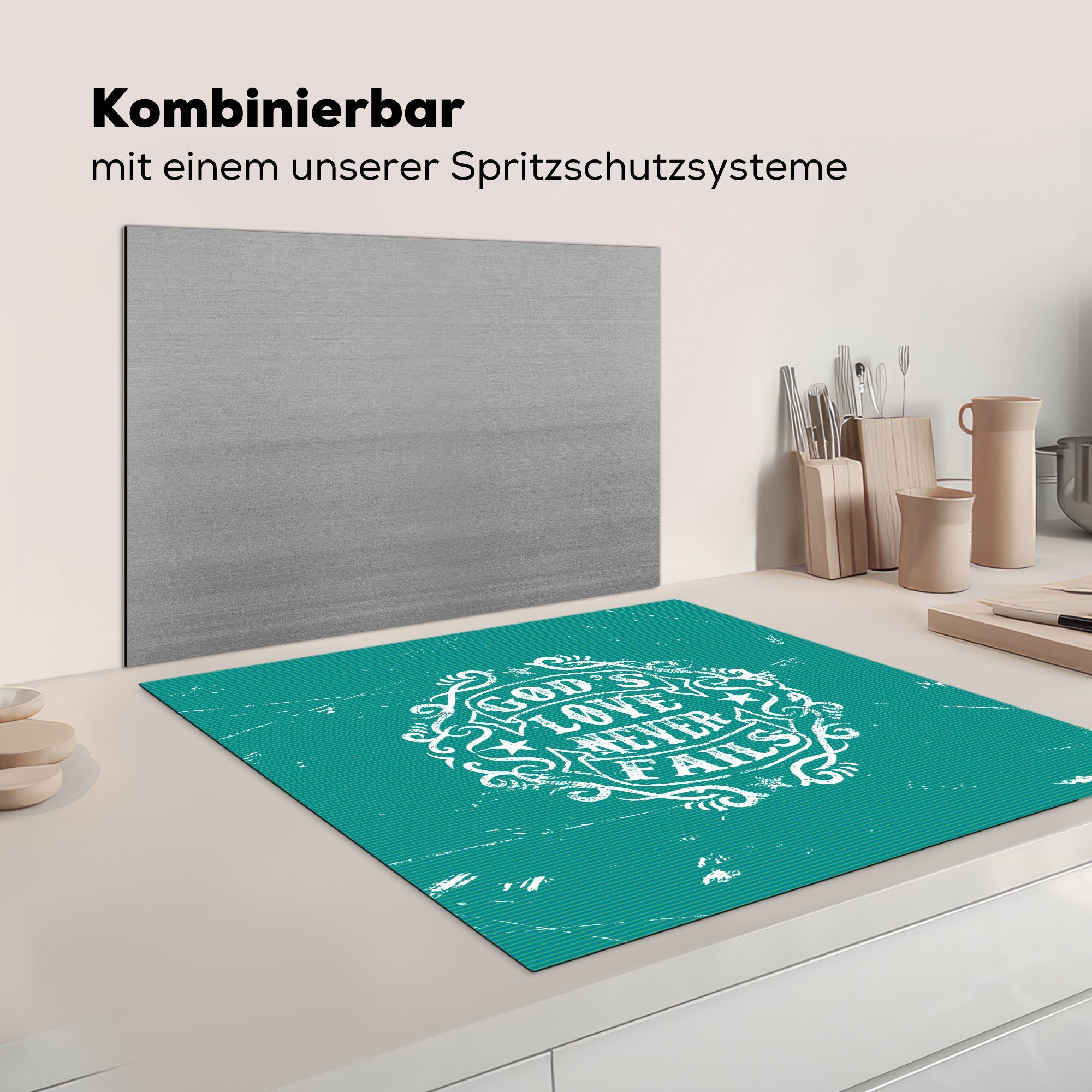 für tlg), cm, 78x78 MuchoWow Ceranfeldabdeckung, Text, Arbeitsplatte Gott Vinyl, - küche Jahrgang Herdblende-/Abdeckplatte (1 -