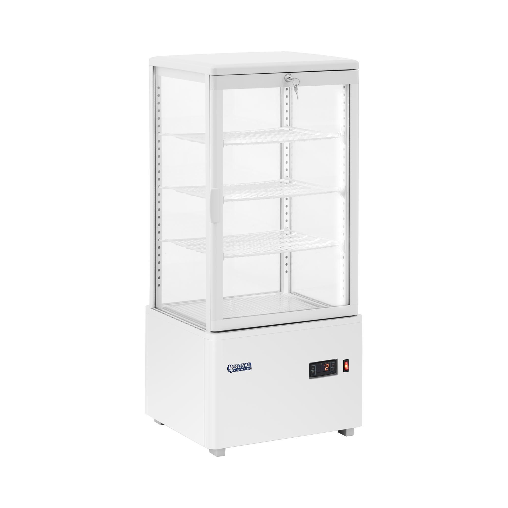 Royal Catering Kühlschrank RCCC-78-WT, 99 cm hoch, 45 cm breit, Kühlvitrine 78 L Kuchentheke 4 Ebenen Kühltheke Kunststoff + Glas 2 -