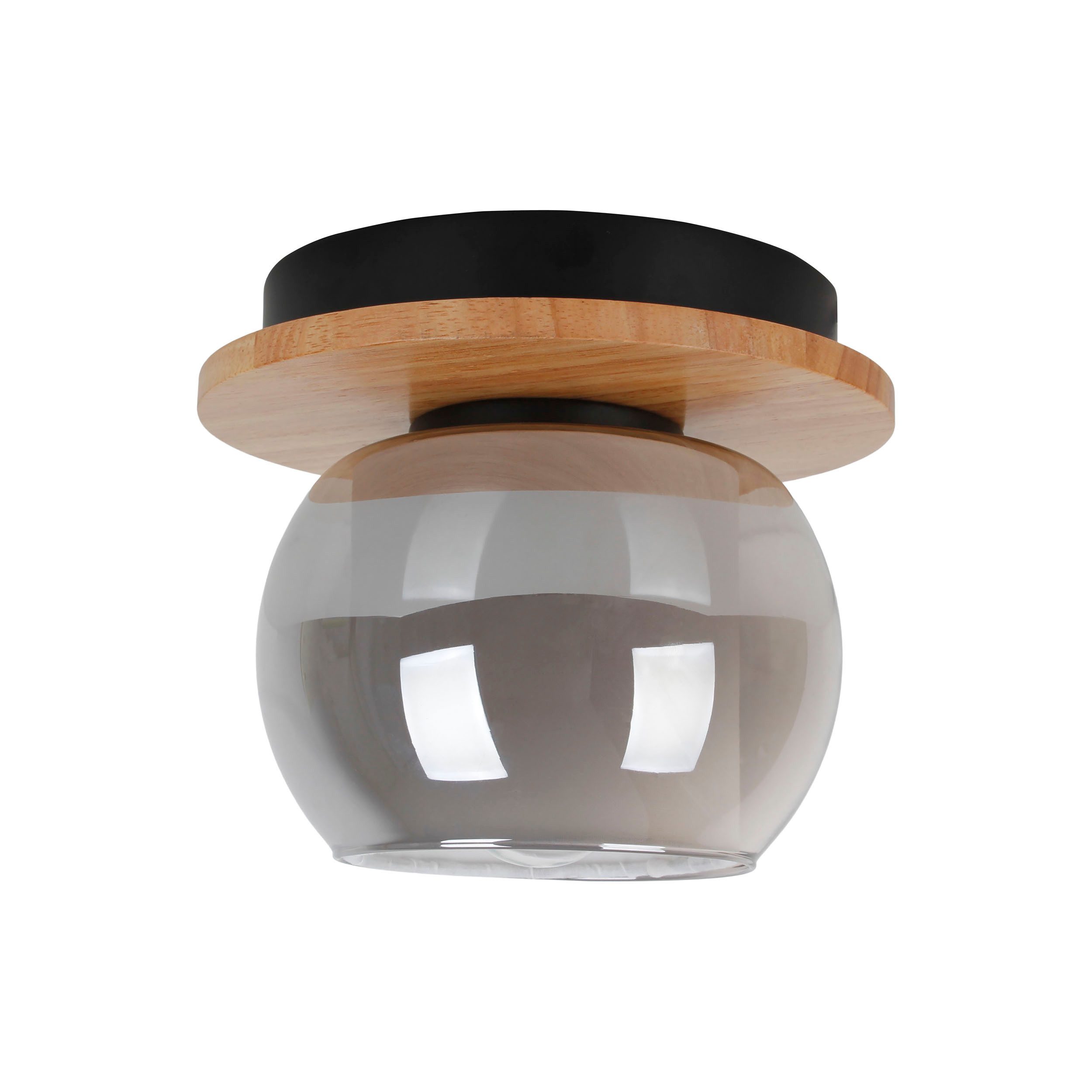 näve Deckenleuchte Texas, ohne Leuchtmittel, Glasschirm smokey, naturfarbenes Holzdetail, E27 exkl.