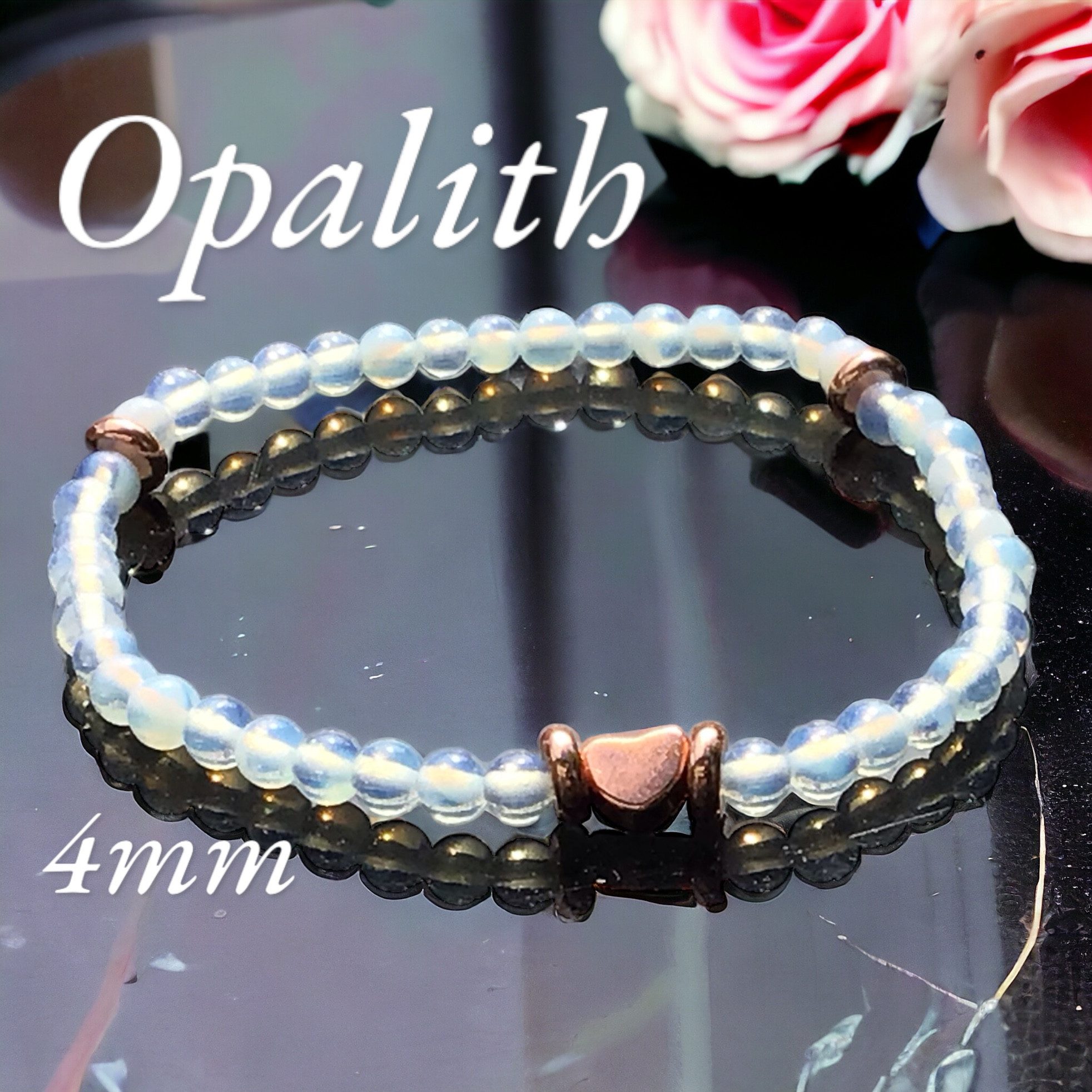 Steinfixx® Perlenarmband Opalglas mit rosègold plattierten günstig online kaufen