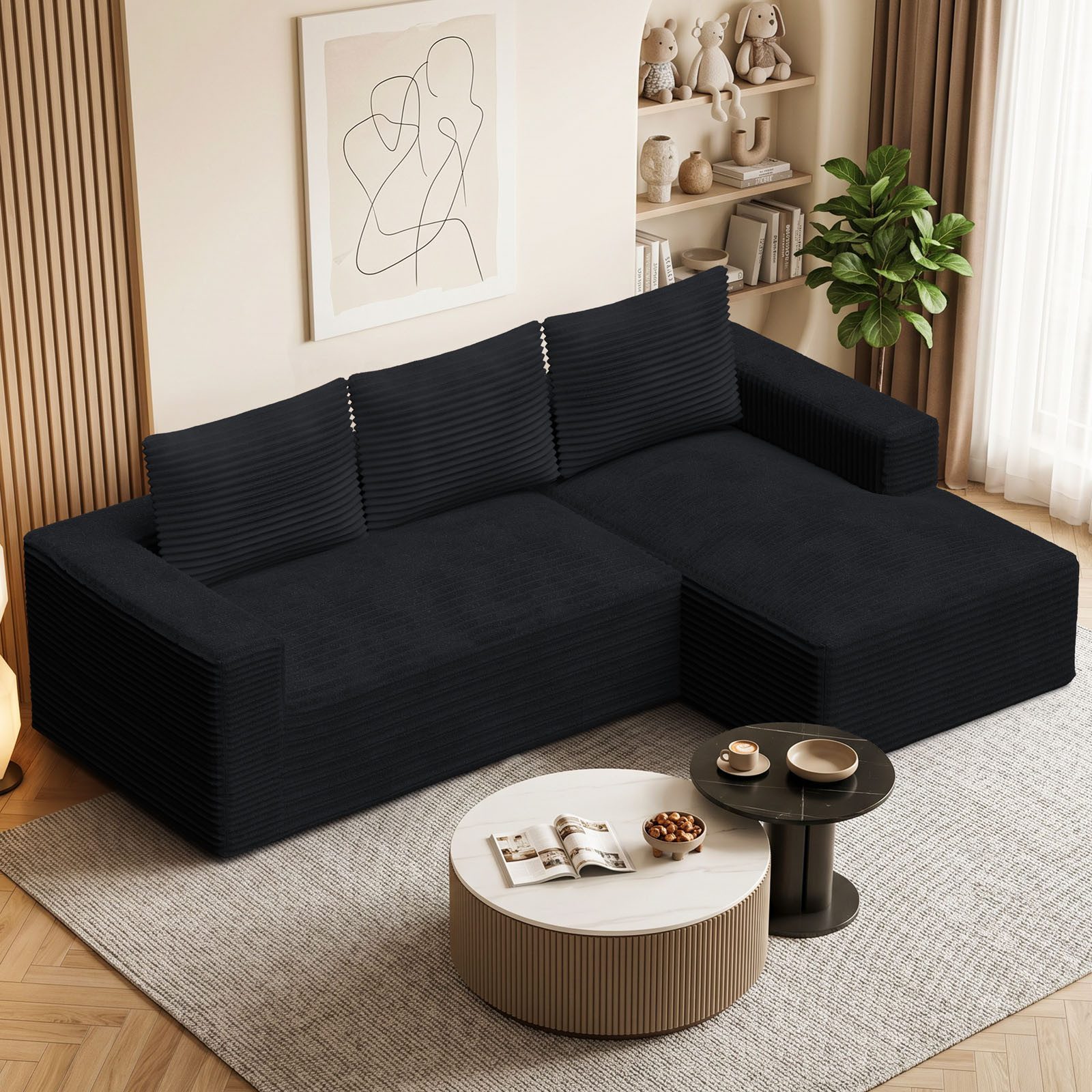Rattantree Ecksofa Modulares L-Ecksofa 240cm aus Cordstoff, frei kombinierbare Sofa Module, Taschenfederkern, abnehmbarer Bezug