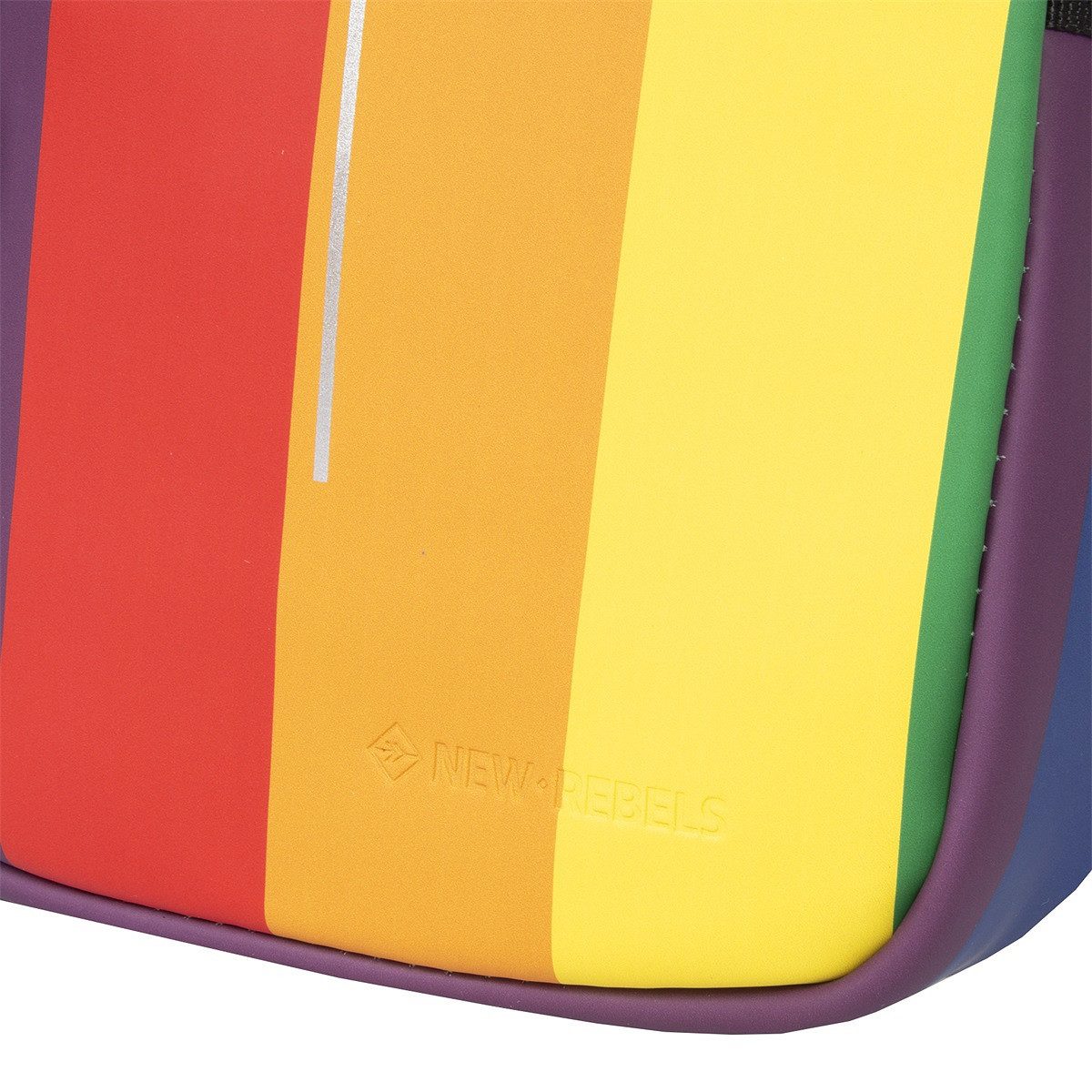 NEW REBELS Umhängetasche Columbus Topzip Schultertasche Crossbag, wasserabweisendes Planenmaterial, Regenbogen