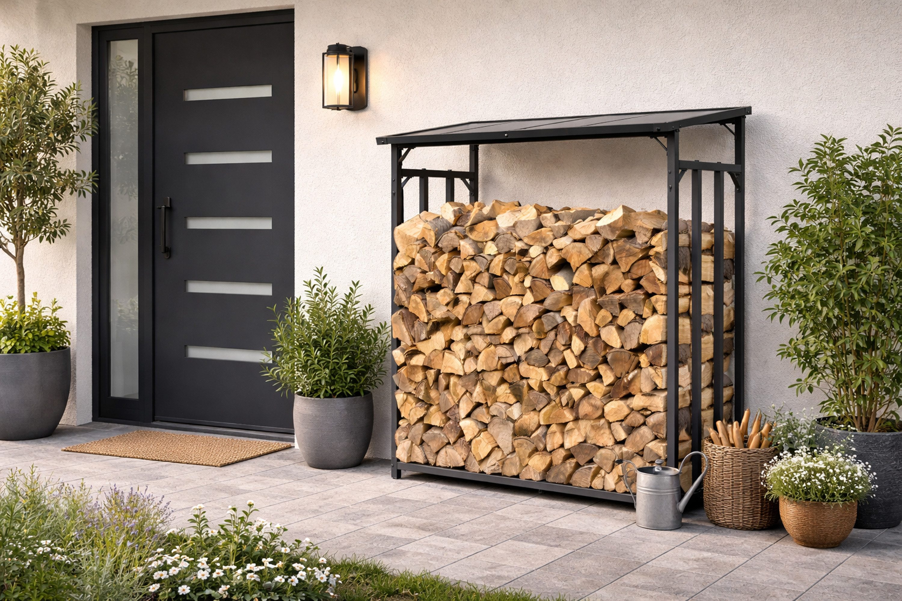 Quick Star Kaminholzregal Außen Metall Pro, Mehrere Größen, Mit / Ohne Wetterschutz, BxTxH:143x70x145 cm