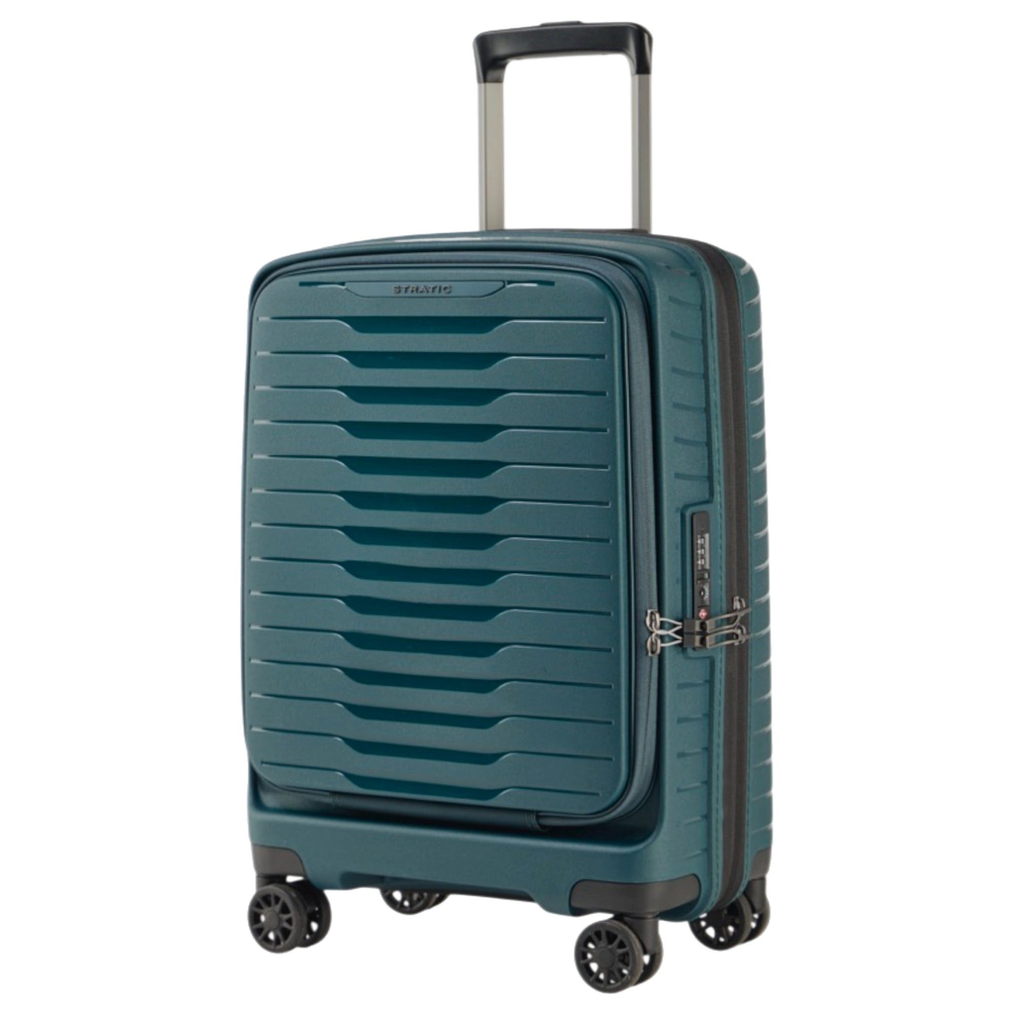 Stratic Koffer Novium ML - 4-Rollen-Kabinentrolley mit Vortasche 55 cm erw. (petrol), 4 Rollen Rollen