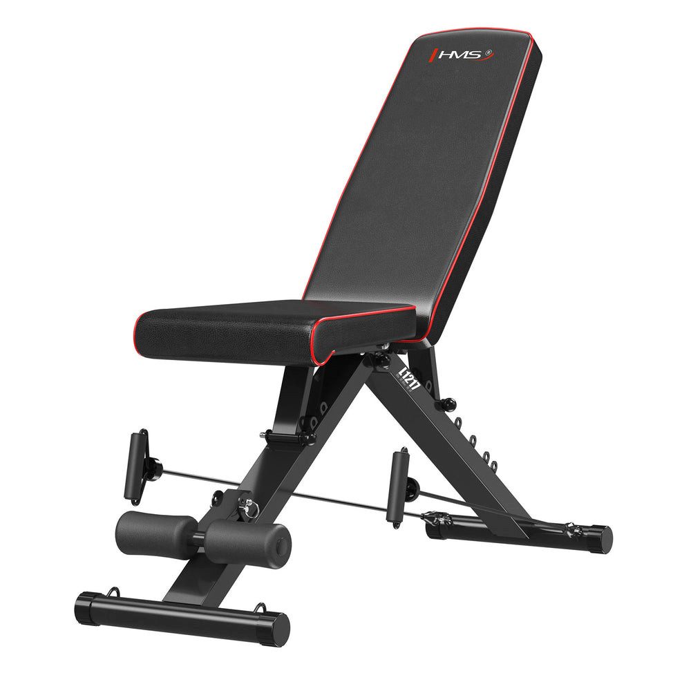 HMS Trainingsbank Hantelbank Fitnessbank Rückentrainer, (Spar-Set, 1-tlg., 135 x 40 cm klappbar), klappbar, Transportrollen, Kabelzüge, verstellbar