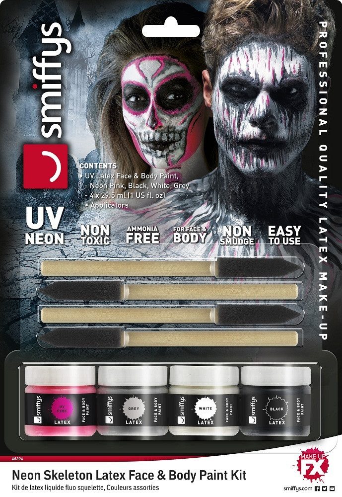 Theaterschminke Flüssiglatex Set mit Applikator 4 x 29,5 ml - Neon