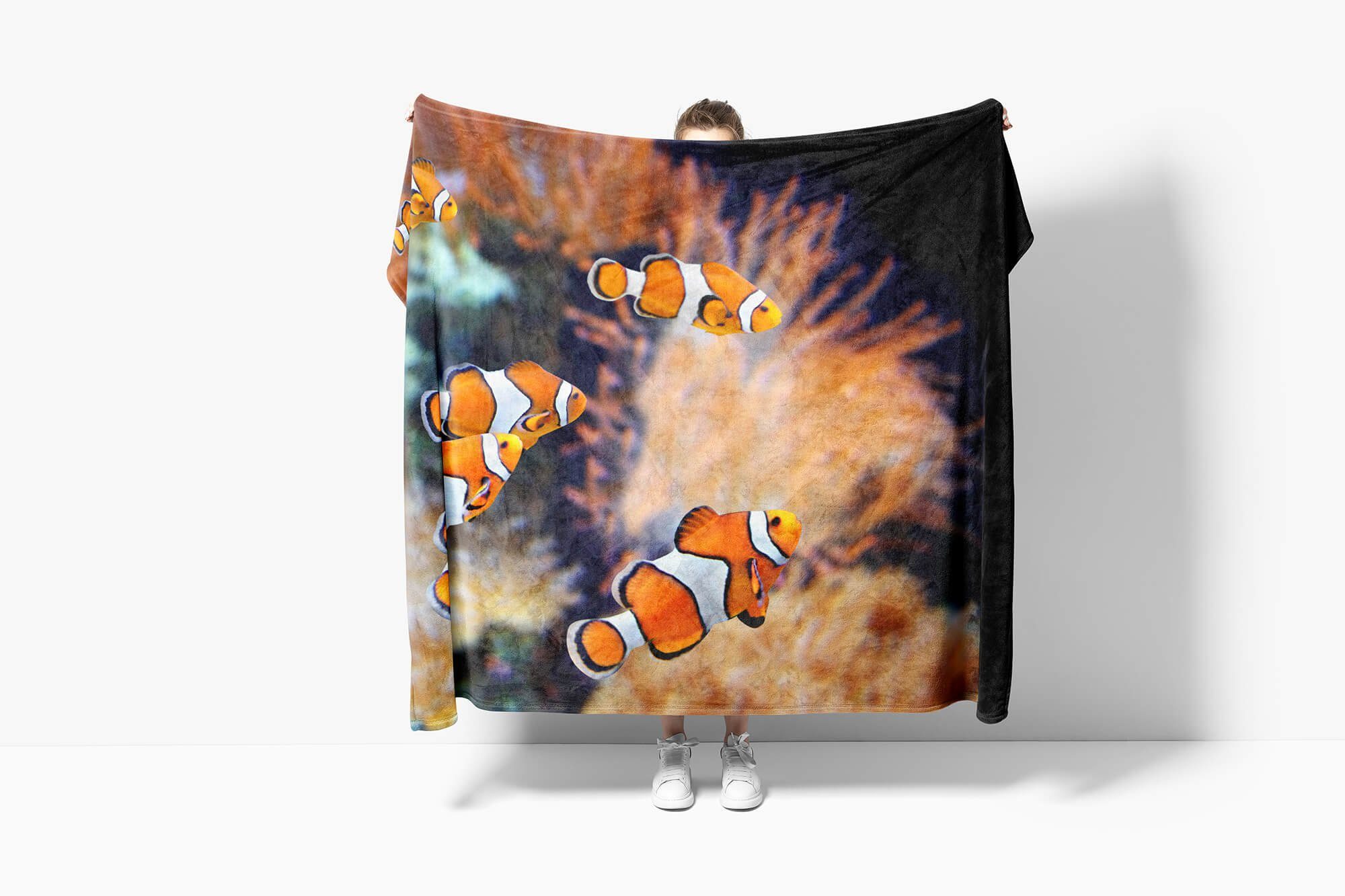 Clownfische Handtuch Tiermotiv Sinus Handtuch (1-St), Handtücher Baumwolle-Polyester-Mix Strandhandtuch mit Art Kuscheldecke Saunatuch Korall,