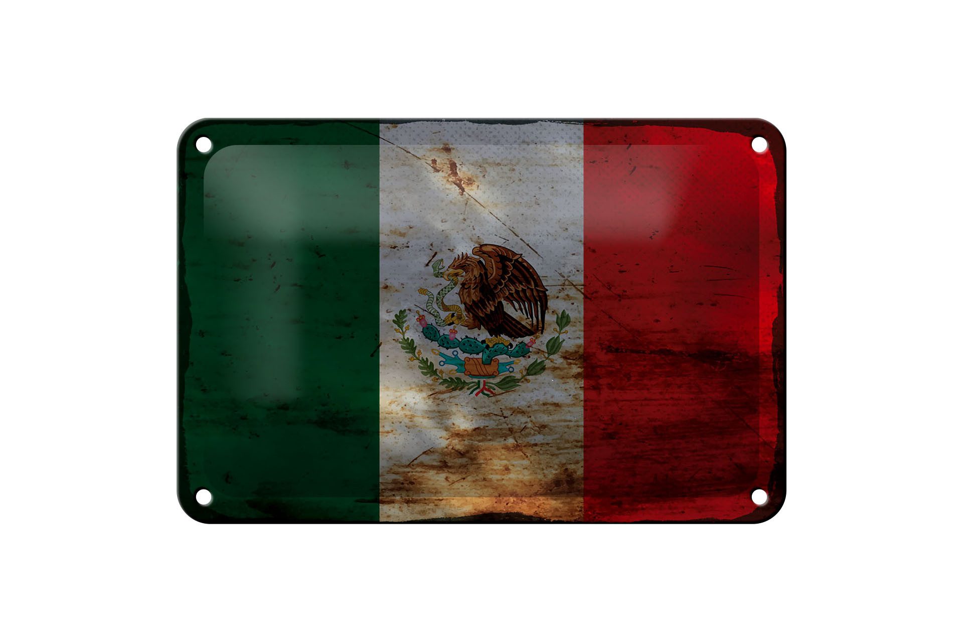 Femer GmbH Metallschild Flagge Mexiko 18x12cm Flag of Mexico Rost, (1 St), gewölbte Oberfläche, abgerundete Ecken, umgeschlagene Kanten