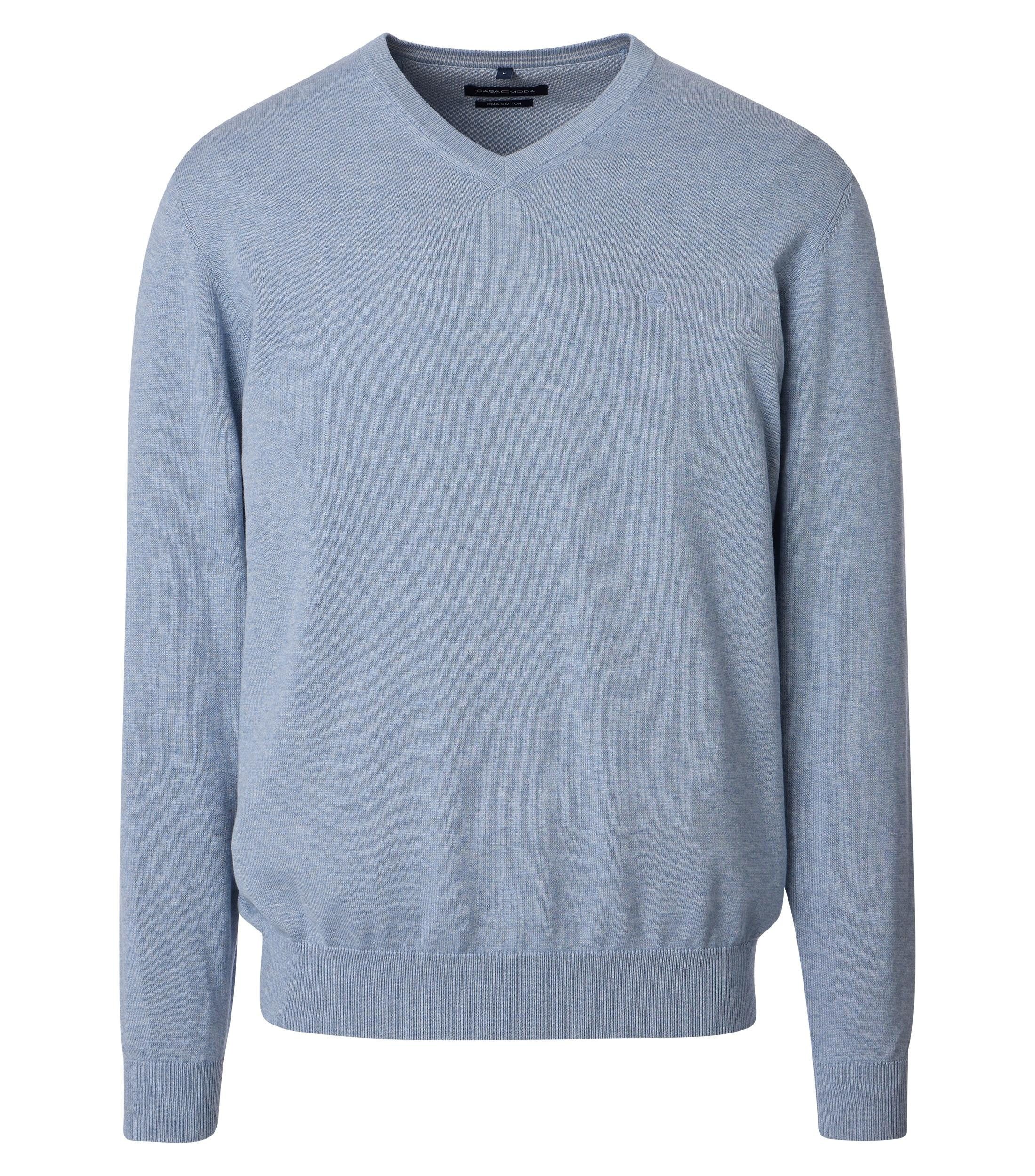 V-Ausschnitt-Pullover CASAMODA Herren Pullover V-Neck Regular Pima-Baumwolle Hellblau