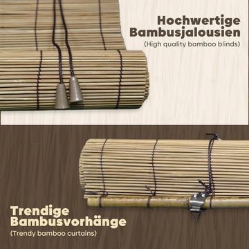 Seitenzugrollo Bambus Raffrollo Bambusraffrollo Stil Holzrollo Sichtschutz, Defactoshop, Haken und Ösen
