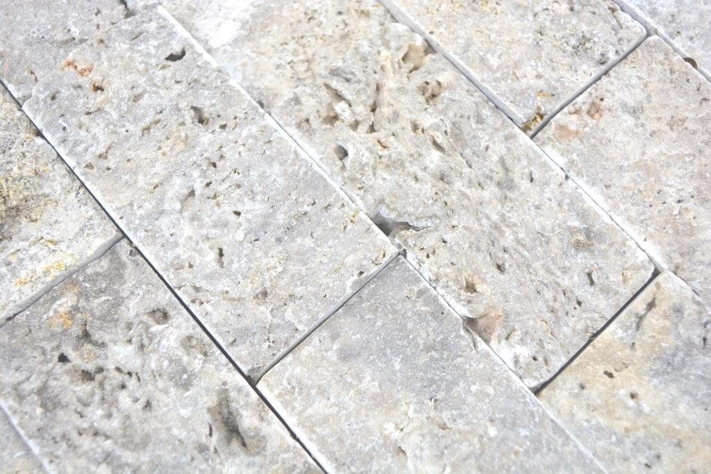 Mosani Mosaikfliesen Travertin Steinwand Steine Wand Brick Naturstein Splitface hellgrau