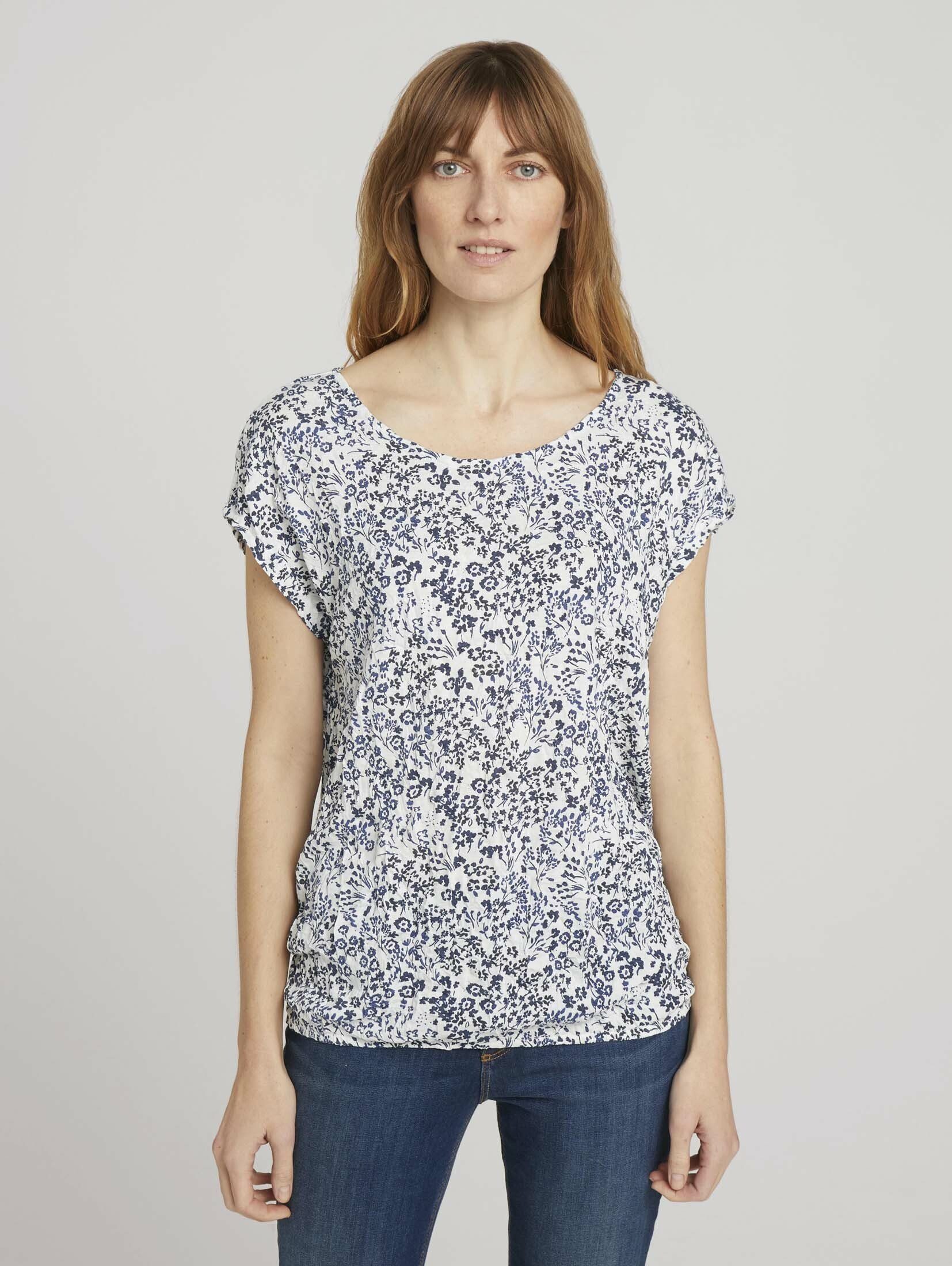 TOM TAILOR T-Shirt Elastisches T-Shirt in Knitteroptik offwhite flower design