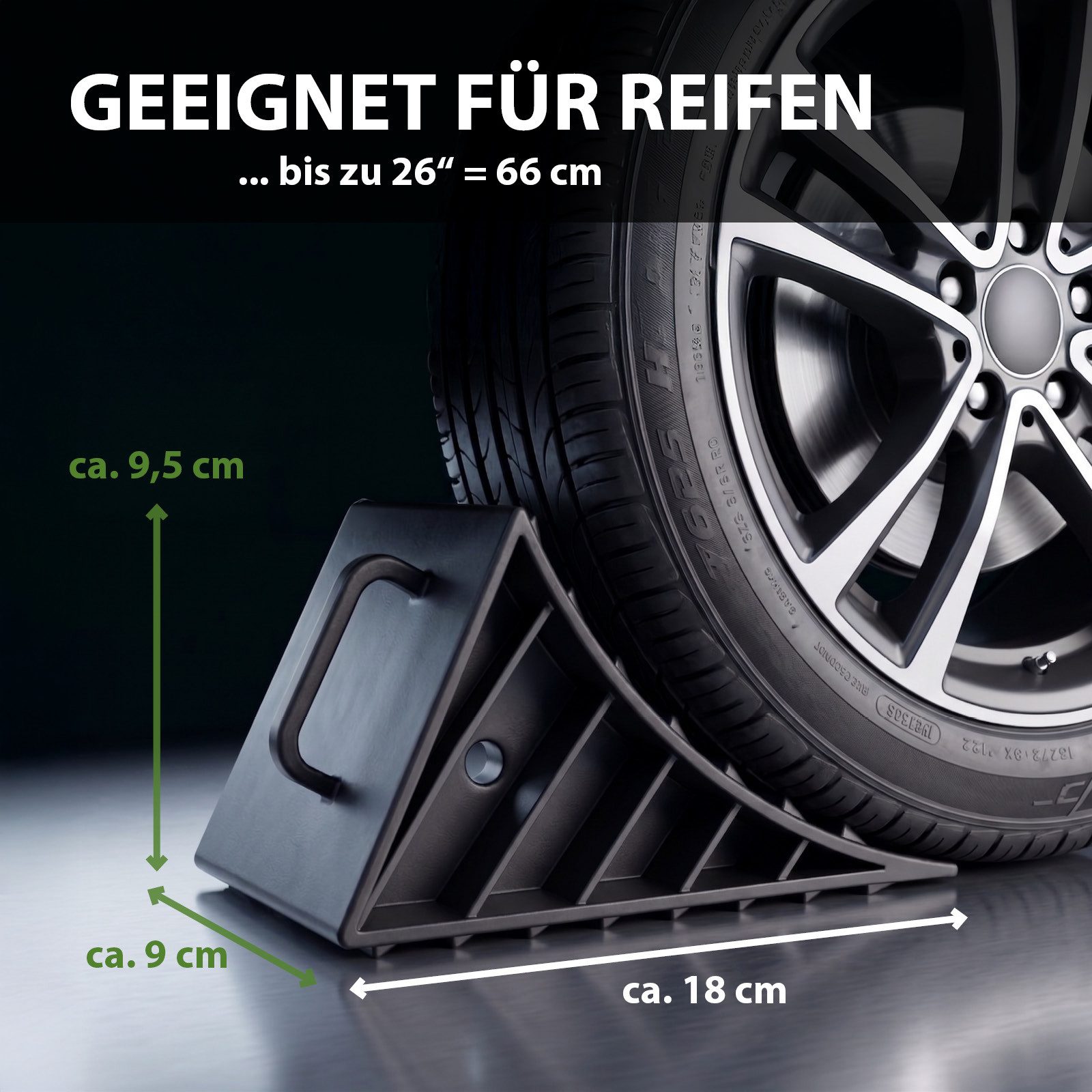 TRUTZHOLM Auffahrrampe 4x Unterlegkeil mit Griff 1,5 t je Paar Radkeil Kunststoff Bremskeil (4-St., 4er Set), Hohe Tragkraft, rutschfeste Oberfläche, mit praktischem Griff