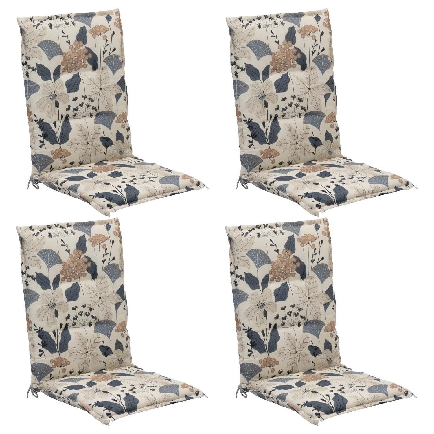 GO-DE Hochlehnerauflage Stuhlauflage XIMULI, B 50 x L 108 cm, Creme, Blau, (4 St), für Mittellehner-Stühle