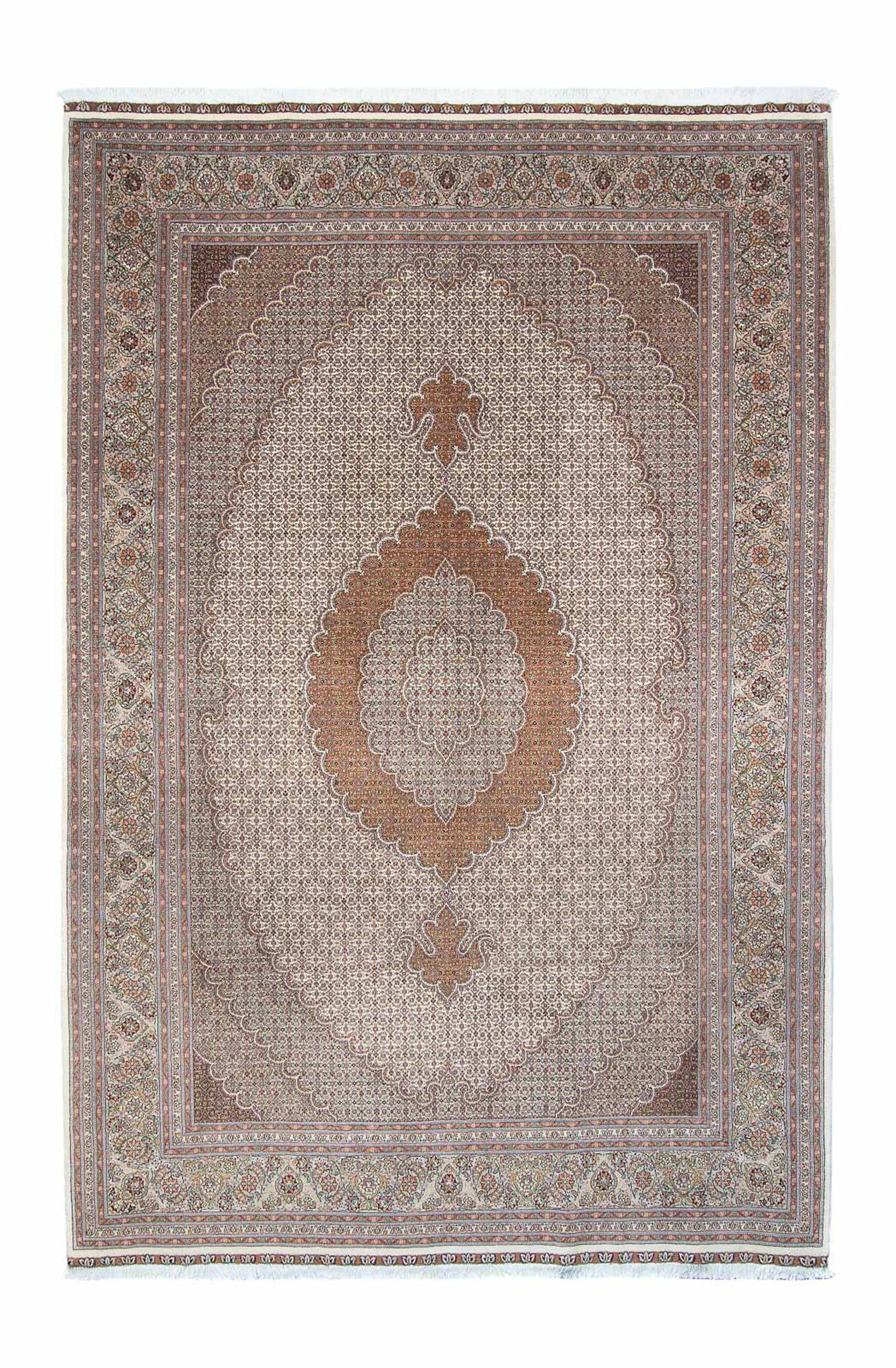 Orientteppich Perser - Täbriz - rechteckig, 304 mit Einzelstück Höhe: mm, - cm 10 morgenland, x Zertifikat beige, Wohnzimmer, Handgeknüpft, 200