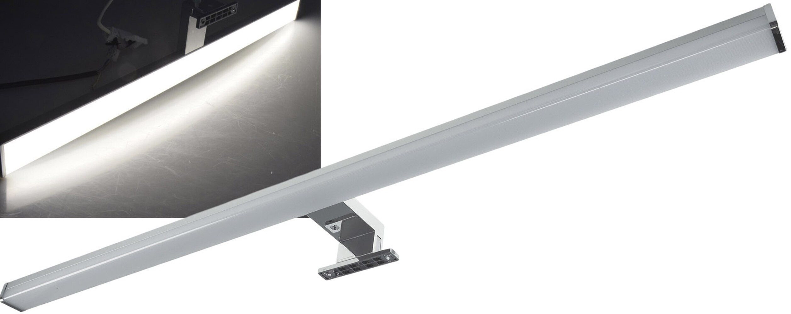 Spiegelleuchte Glühbirne, Aufbau, 15W, neutralweiß, 2000lm, 3000K, IP54, D, L500mm
