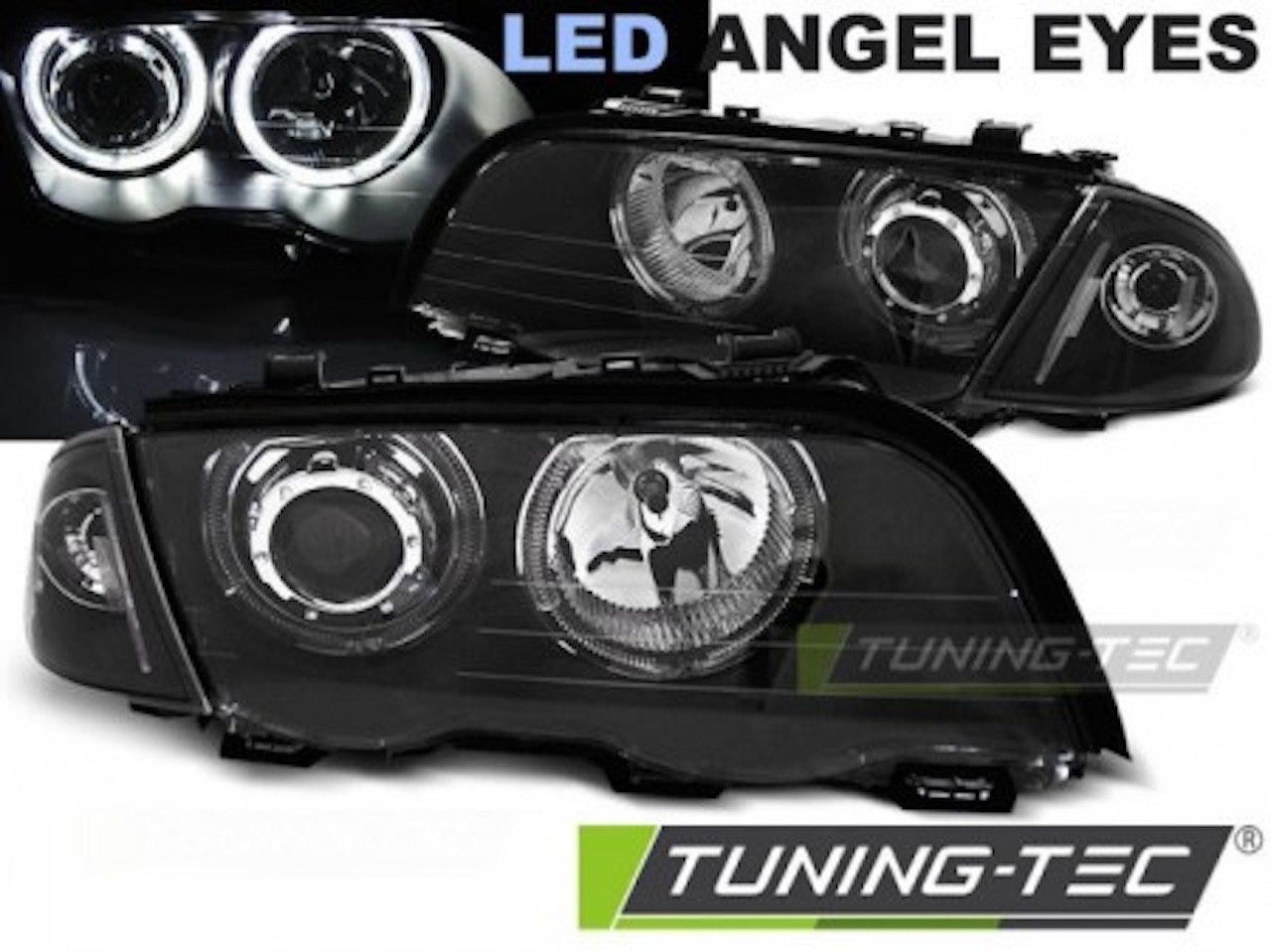 LLCTOOLS KFZ-Ersatzleuchte Angel Eyes Scheinwerfer BMW E46 98–01 Schwarz LED H7 H7