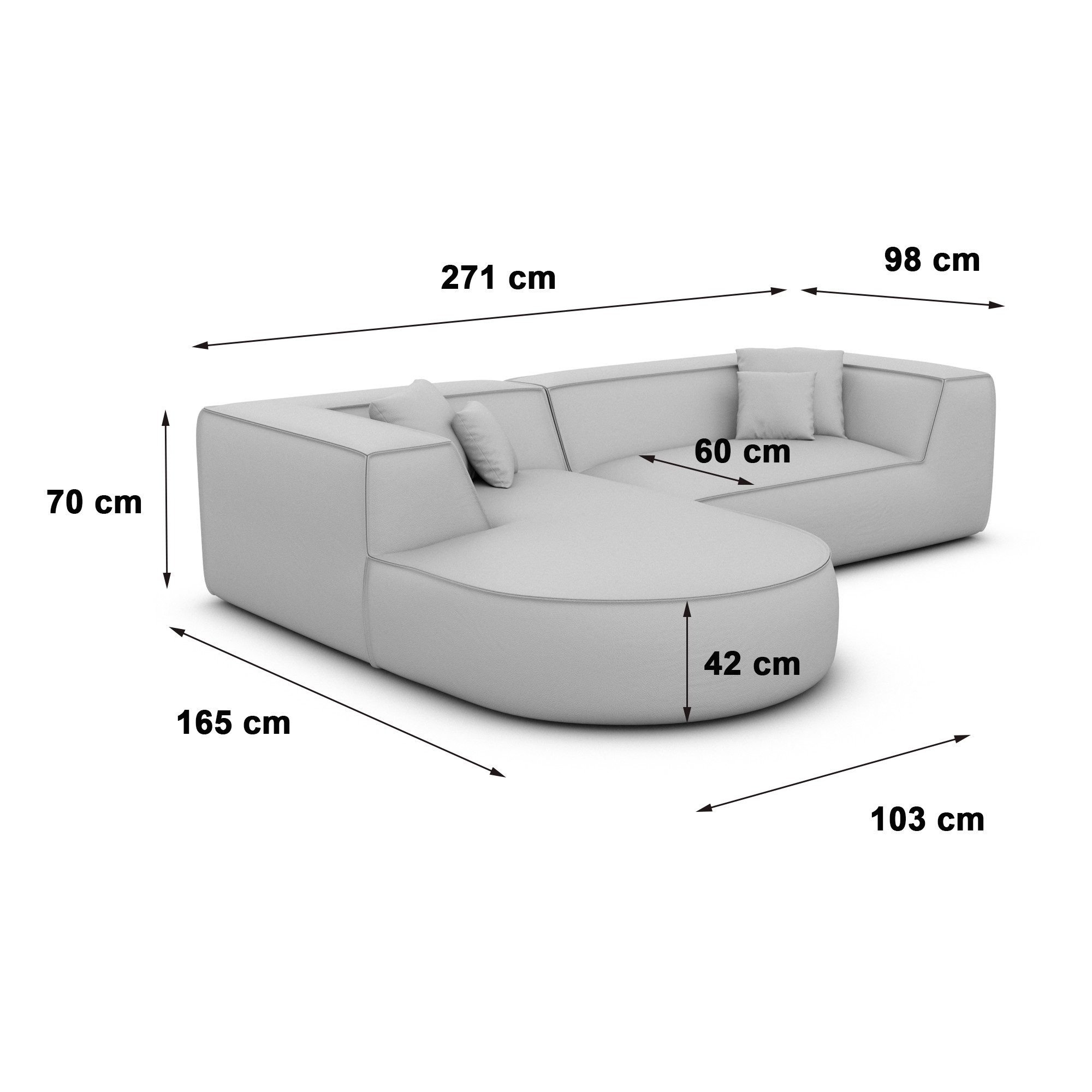 Sofa Dreams Ecksofa Monterola L Form kurz Ecksofa, Ottomane, 4-Sitzer, Design, Eckcouch, Strukturstoff Bezug in Hellgrau