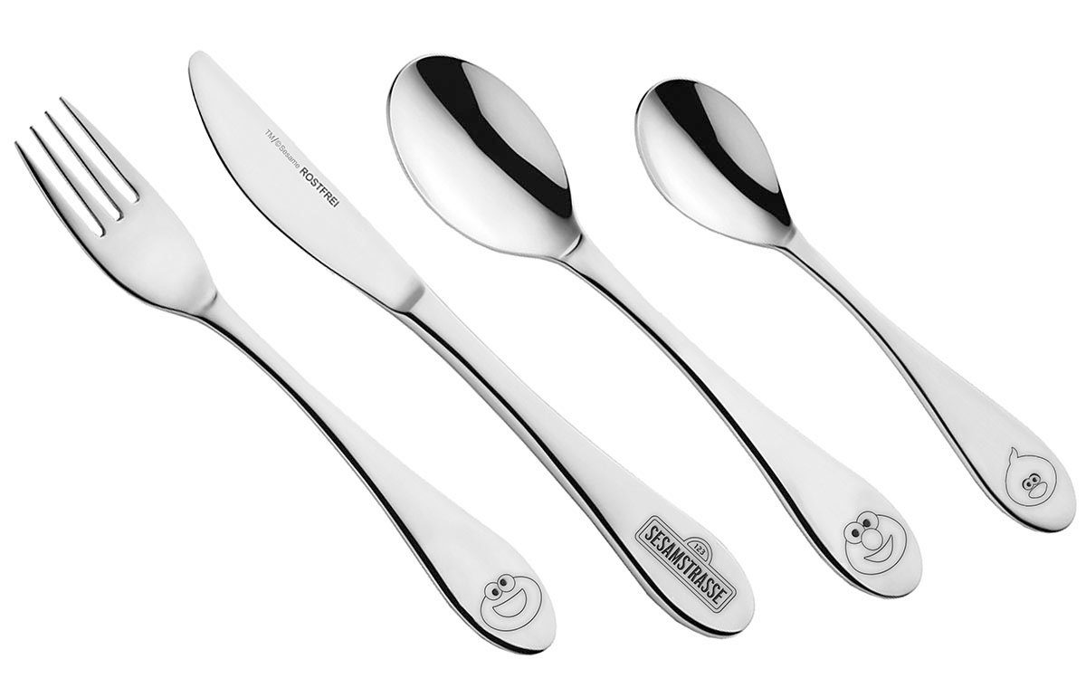 Geda Labels GmbH Kinderbesteck Kinderbesteck Set Sesamstraße Freunde (4-tlg), 1 Personen, Edelstahl, 18/10 poliert