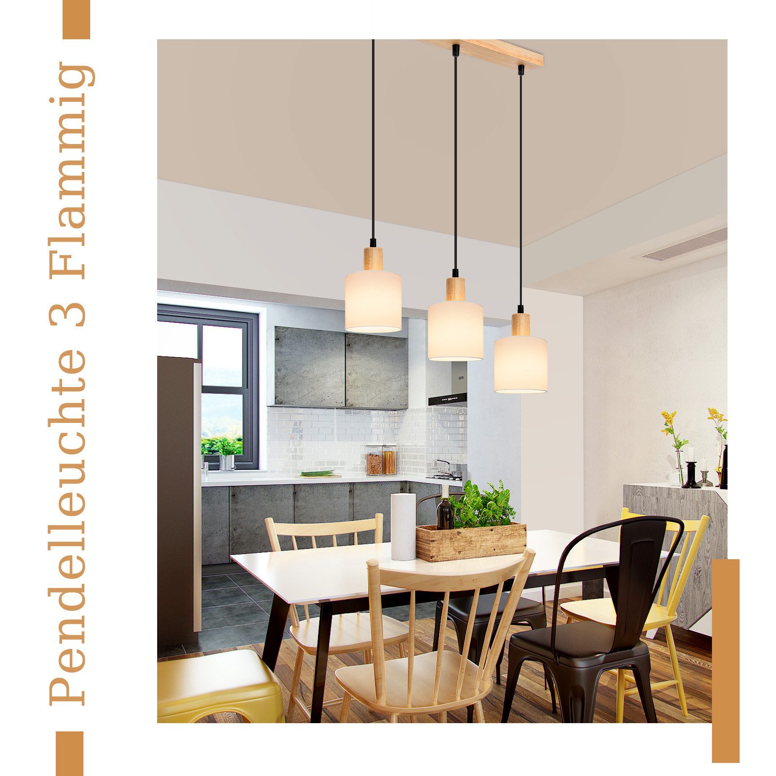 ZMH Pendelleuchte Esszimmer 3 Flammig Weiß E14 Hängeleuchte Vintage Holz Tr günstig online kaufen