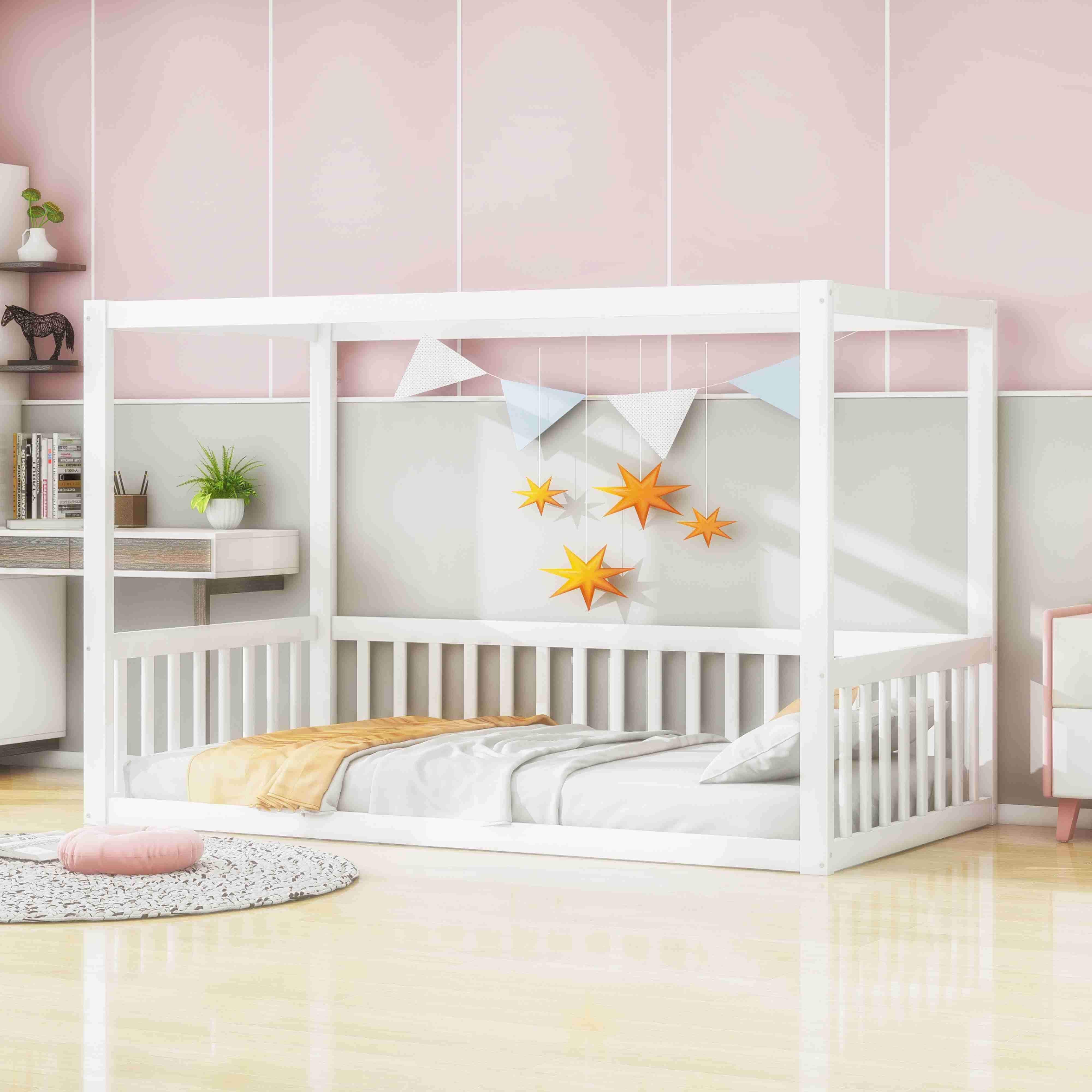 BlingBin Kinderbett (1-tlg., Himmelbettrahmen, 90 x 200 cm, Kiefernholz, Ohne Matratze), für Kleinkindern und Kindern, Sicherheit, Einfachheit und Stil.