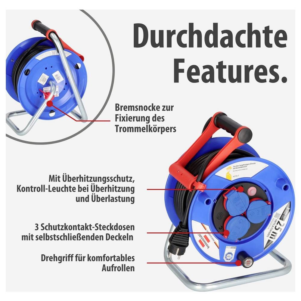 Brennenstuhl Baustellen-Kabeltrommel 25 m Garant 3G1.5 1218350 Kabeltrommel
