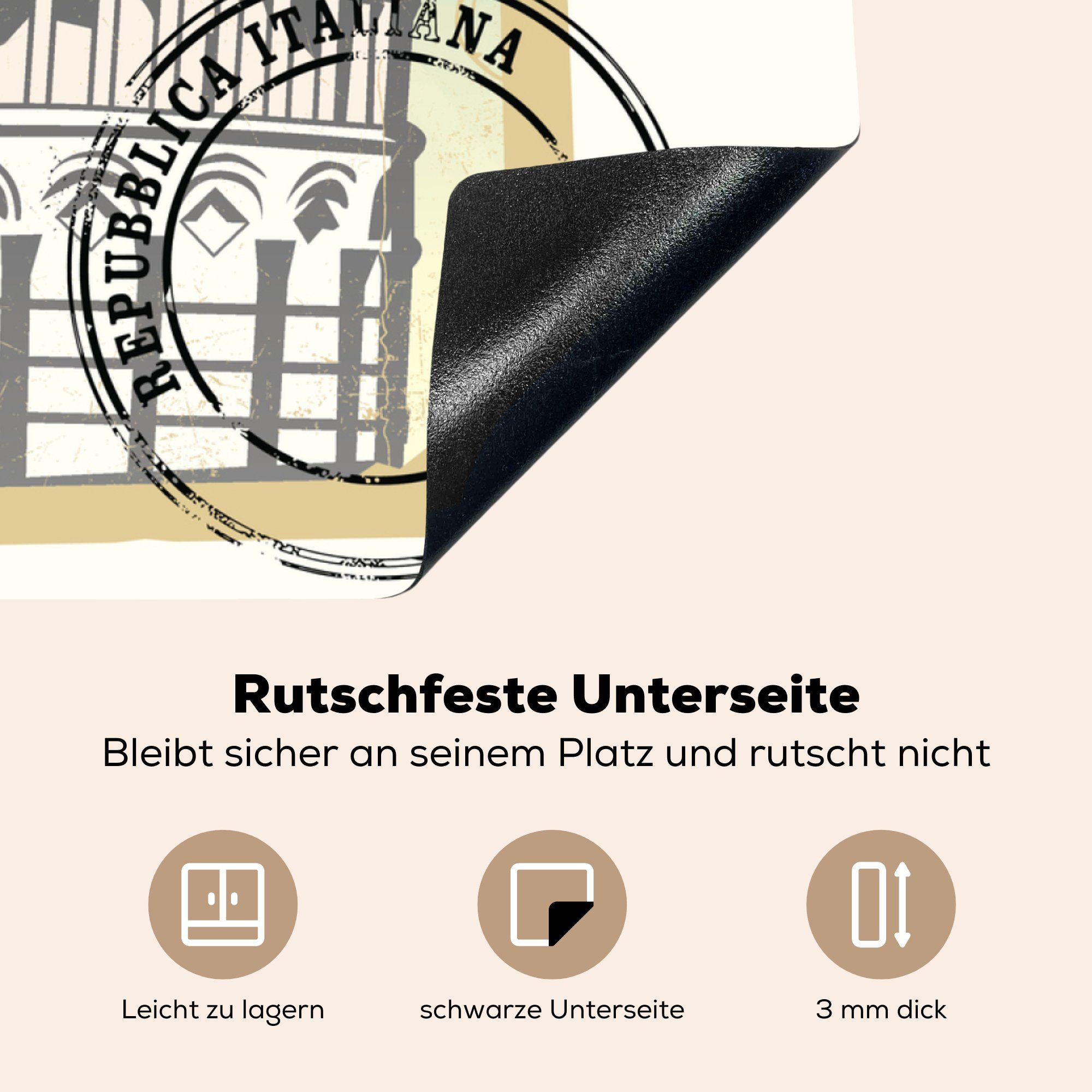 MuchoWow Herdblende-/Abdeckplatte Illustration eines 78x78 küche von Ceranfeldabdeckung, Turms cm, Plakats Pisa, für tlg), Arbeitsplatte (1 Vinyl, des