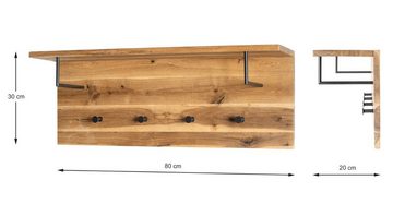 HAKU Garderobenständer HAKU Möbel Wandgarderobe - eiche geölt-schwarz - H. 30cm x B. 80cm