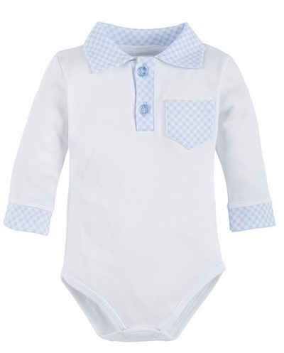 Makoma Hemdbody Baby Body Jungen Langarm Bodyhemd Hemd Weiß/Blau 100% Baumwolle