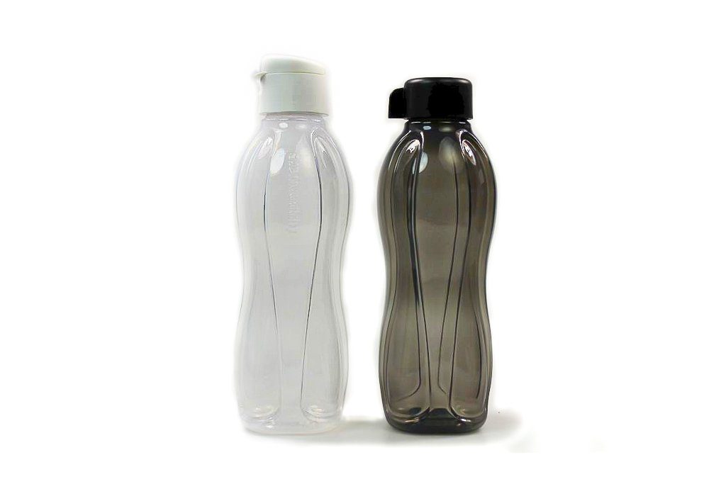 TUPPERWARE Trinkflasche Eco 1,0 L weiß + schwarz Drehverschluss + SPÜLTUCH