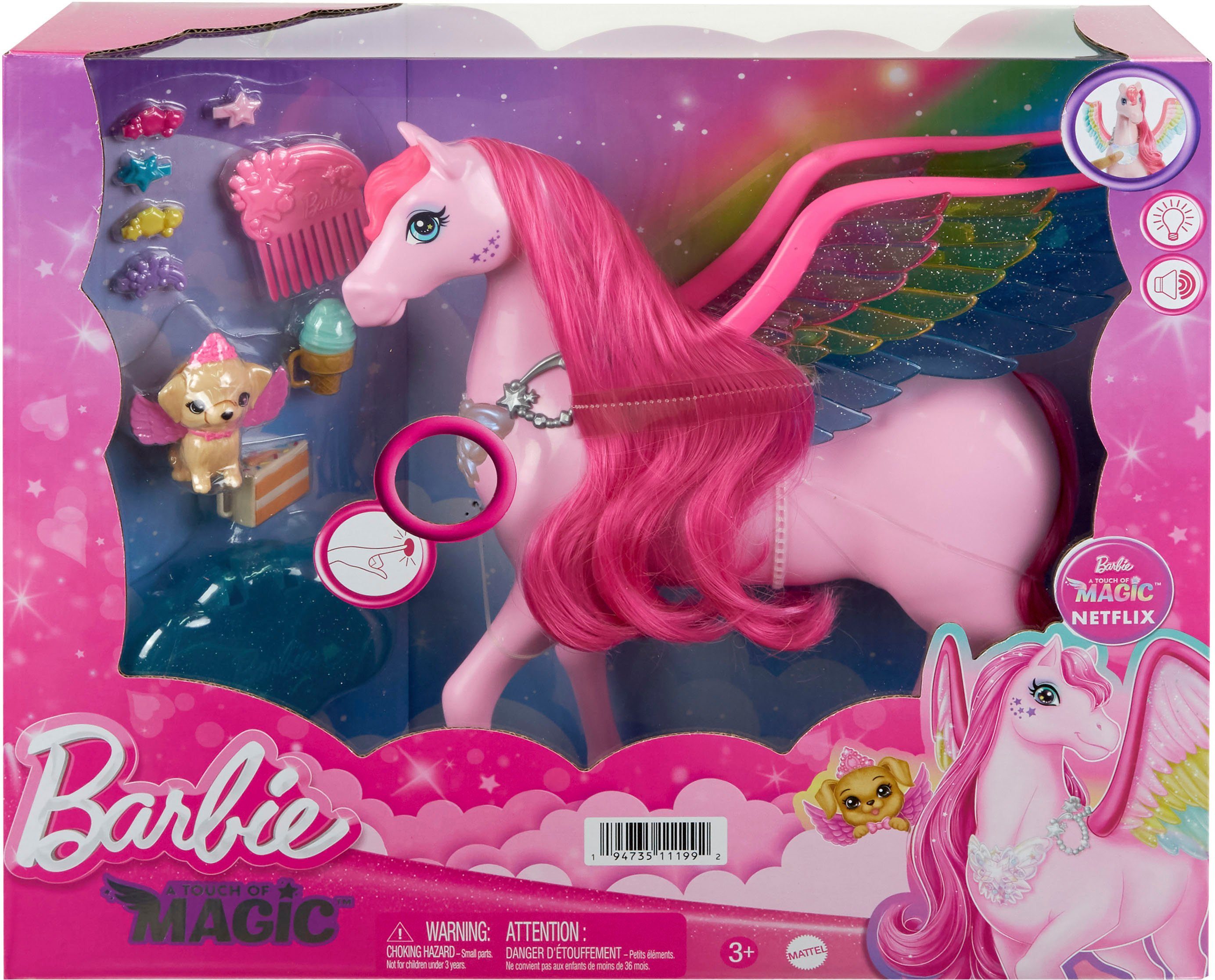 Pegasus Ein Hündchen Barbie Rosafarbener Zauber, mit verborgener Anziehpuppe