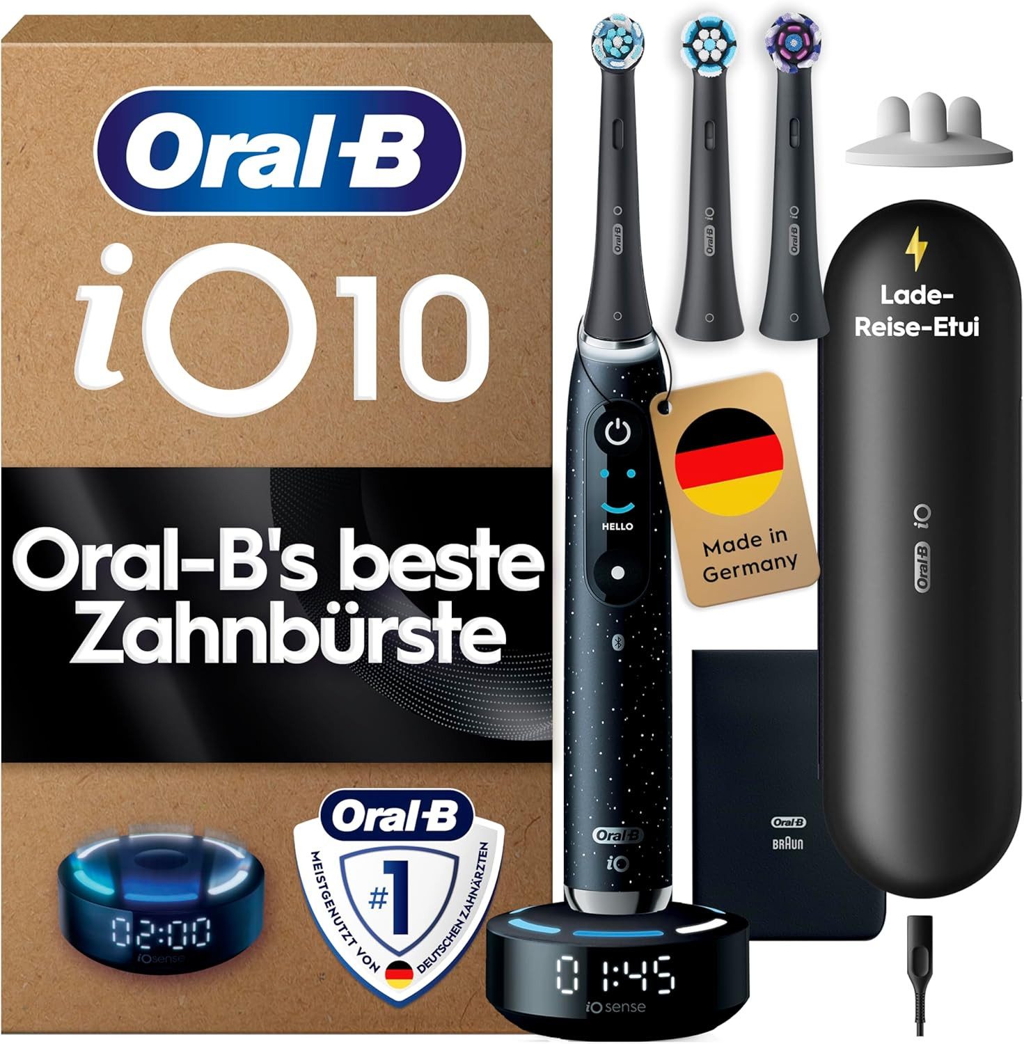 Oral-B Elektrische Zahnbürste Oral-B iO Series 10 Elektrische Zahnbürste 3 Aufsteckbürsten Schwarz