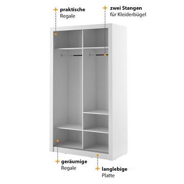 Compleo Kleiderschrank ARTI 06, 2-türig, Schwebetürenschrank mit Spiegel, Modern Flurschrank Breite 120 cm