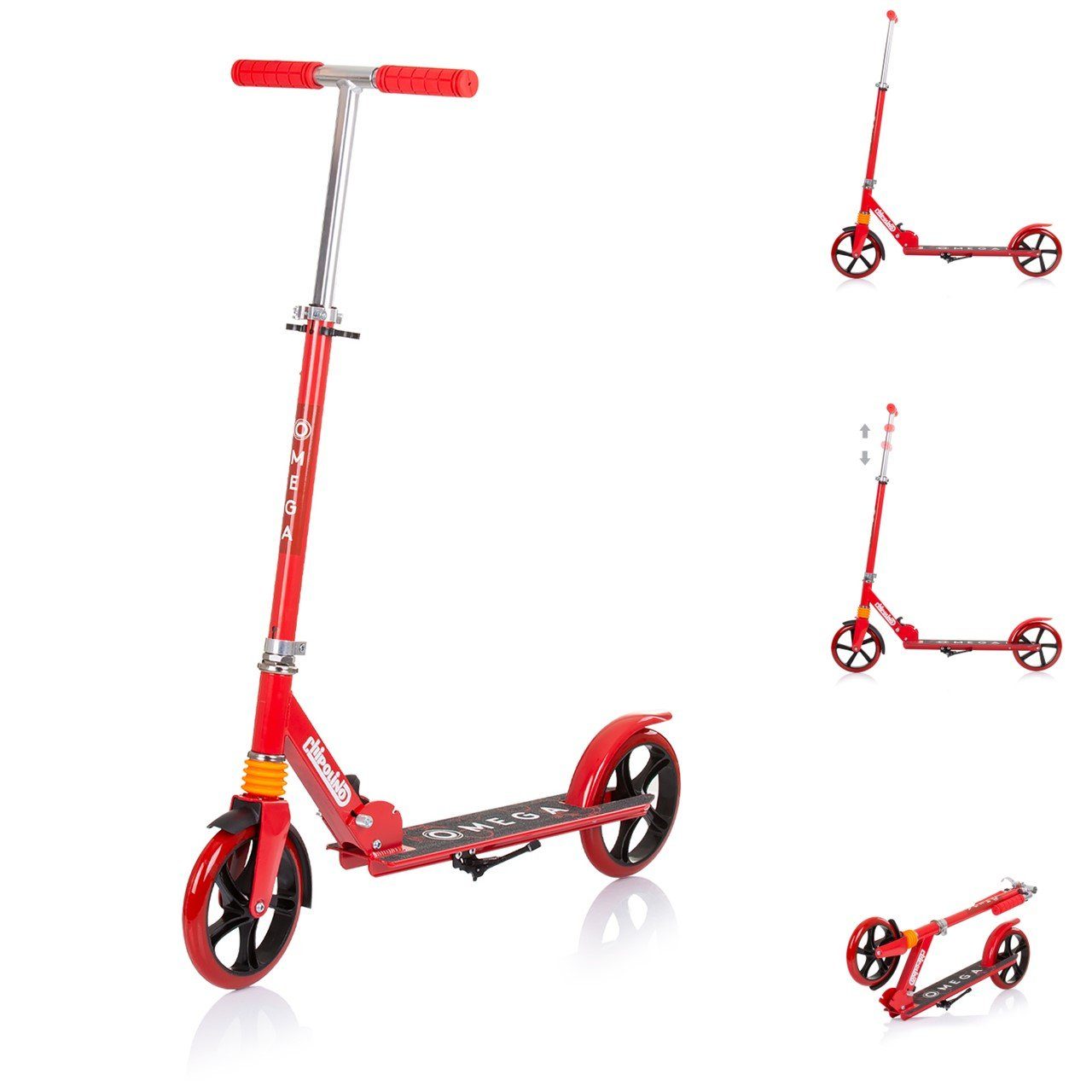 Chipolino Cityroller Kinderroller Omega PU Räder, ABEC-7 Lager verstellbar faltbar Bremse rot | Kinderroller