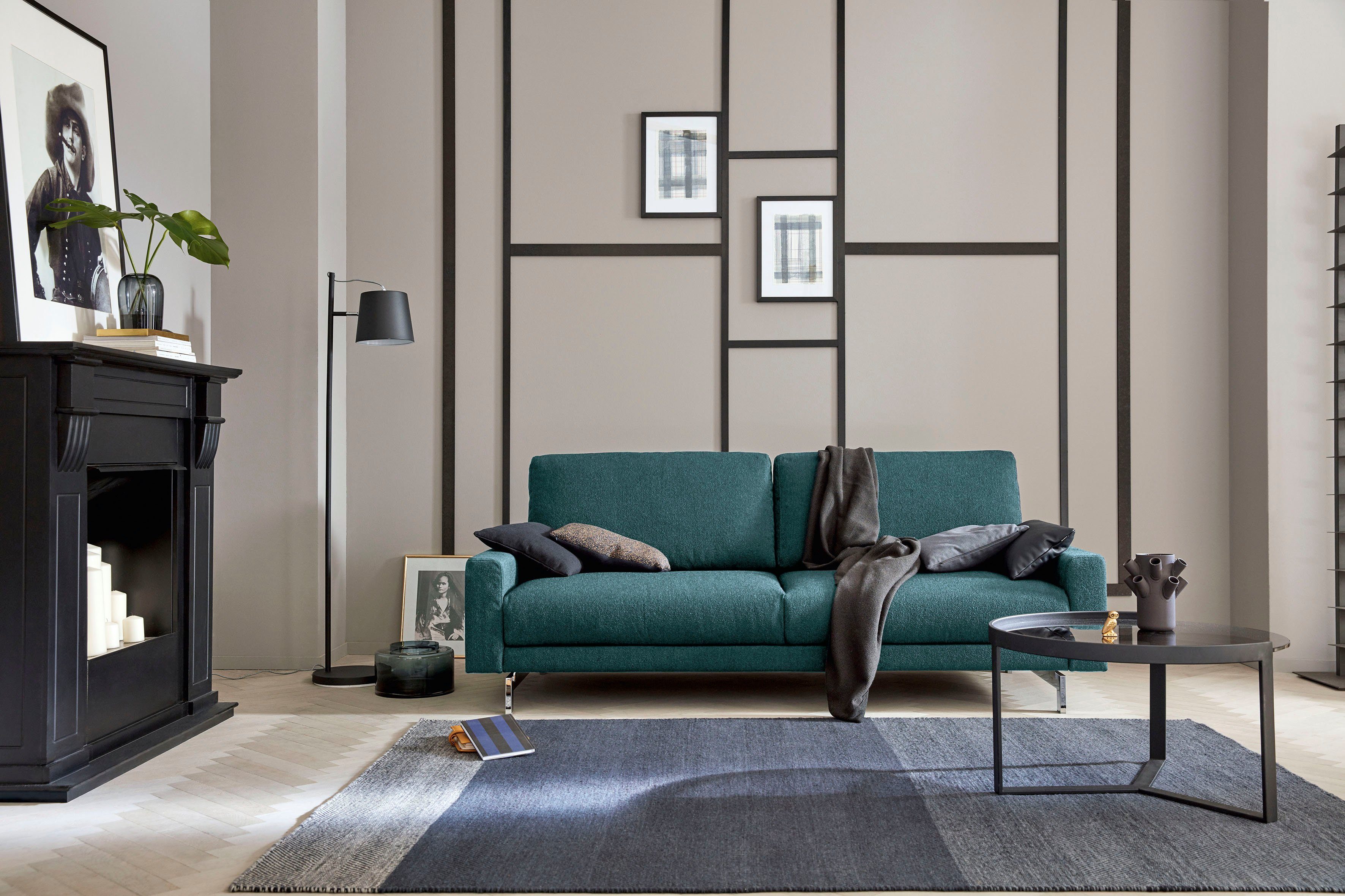 glänzend, 164 chromfarben cm Fuß sofa hülsta niedrig, 2-Sitzer Breite hs.450, Armlehne