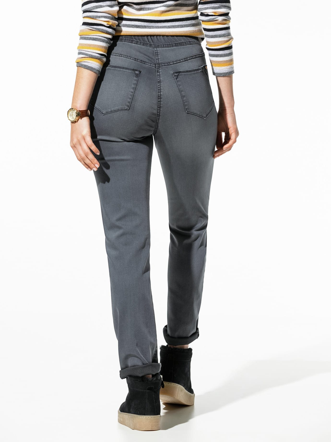Walbusch Schlupfjeans Damen Yoga-Schlupfjeans elastischer Bund Regular Fit Hochdehnbarer Denim, Five-Pocket-Look, pflegeleicht, waschfest