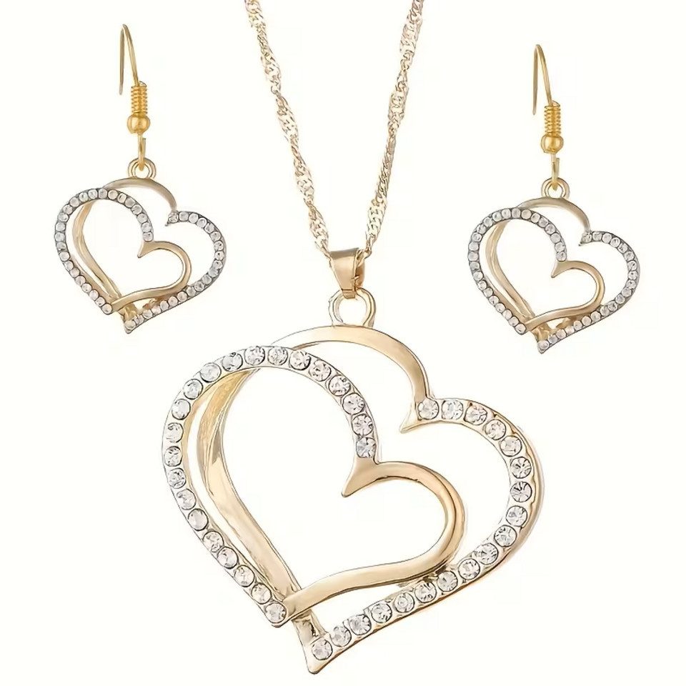 ILOKEN Ohrring und Ketten Set Damen Herzschmuck Set – Goldene Kette & Ohrri günstig online kaufen