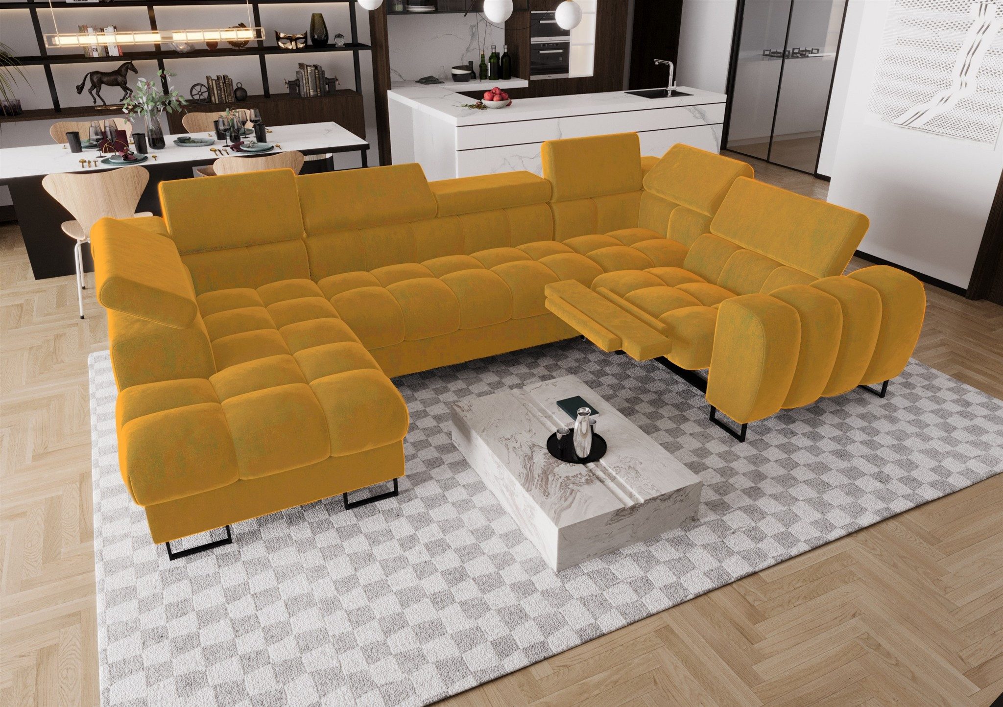Fun Möbel Wohnlandschaft Schlafsofa BASTIEN RELAX mit Ottomane in Stoff, inkl. Bettkasten, ausziehbare Liegefläche, elektrisch einstellbaren Kopf- und Fußstütze