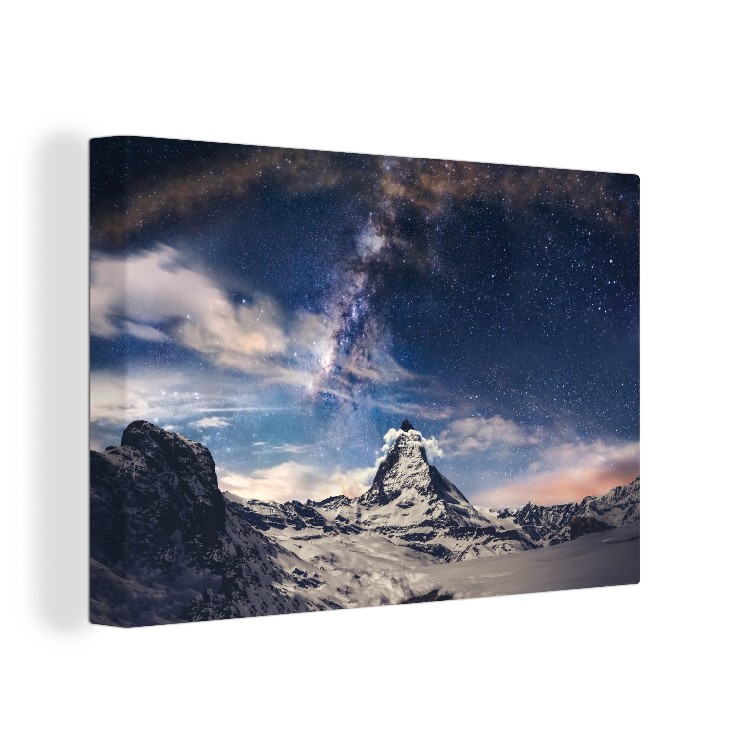 OneMillionCanvasses® Leinwandbild Milchstraße über dem Matterhorn in der Schweiz im Winter, (1 St), Wandbild Leinwandbilder, Aufhängefertig, Wanddeko, 30x20 cm