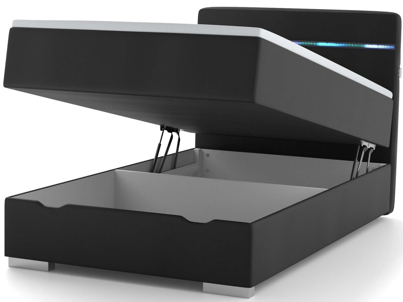 wonello Boxbett Monza 2, inkl. LED-Beleuchtung, Bettkasten, USB A+C Anschluss und Topper