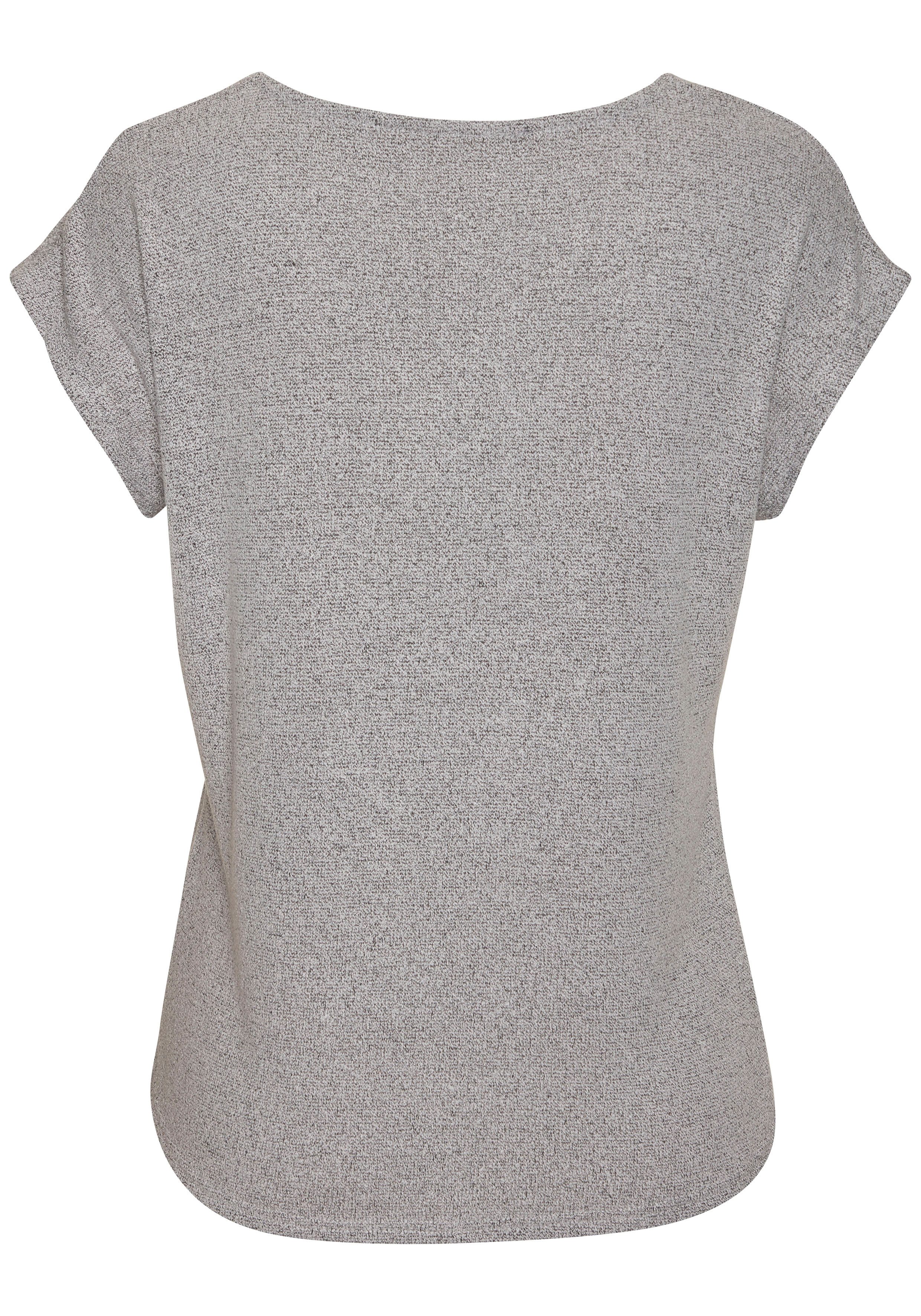 LASCANA Kurzarmshirt mit Strassknopf in Blütenform aus Feinstrick in Melange Optik – Bild 4 von 5