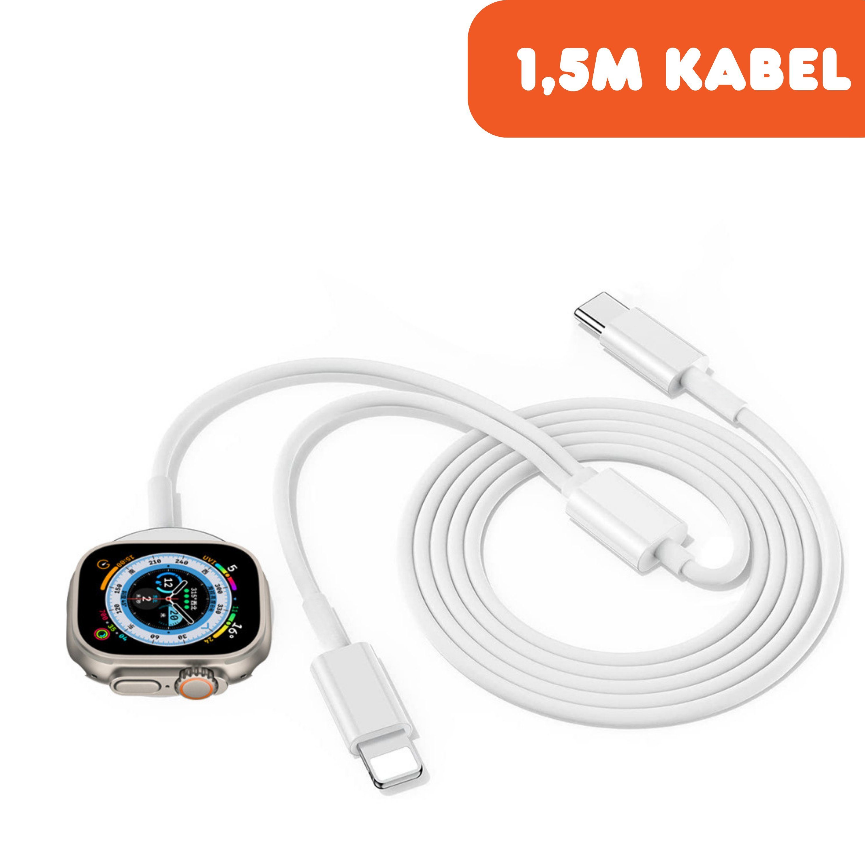 Shopbrothers Ladegerät 2in1 für Apple iPhone Ladekabel Schnellladegerät  1.5M Watch Schnelllade-Gerät