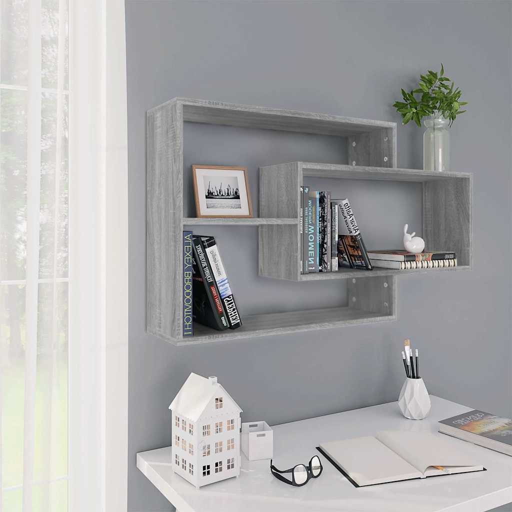 furnicato Wandregal Grau Sonoma 104 x 20 x 58,5 cm mit 3 offenen Fächern, 1-tlg., Stabiles Hängeregal mit viel Stauraum für die Innenräume bis 40 kg