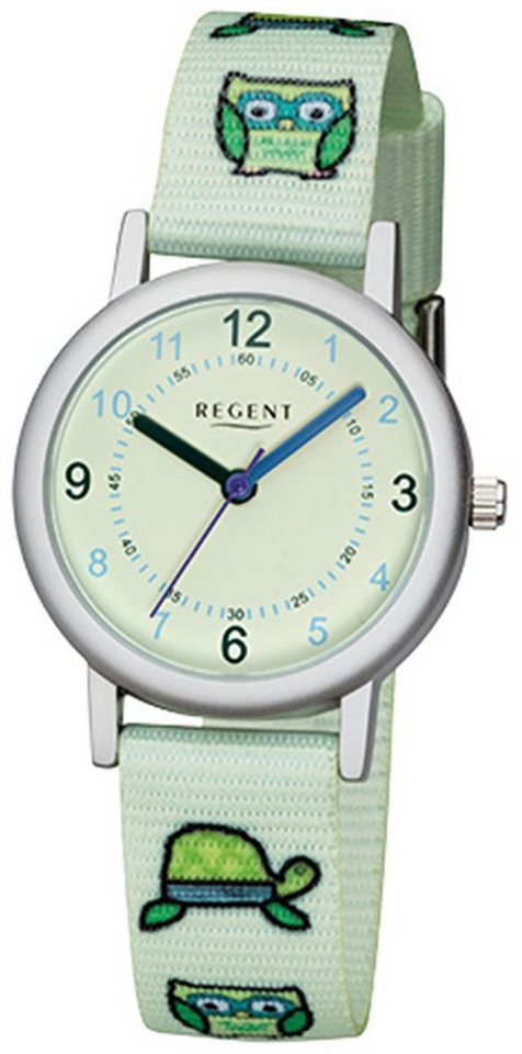 Regent Quarzuhr Regent Kinder-Armbanduhr mintgrün Analog, Kinder Armbanduhr  rund, klein (ca. 29mm), Textil, Stoffarmband