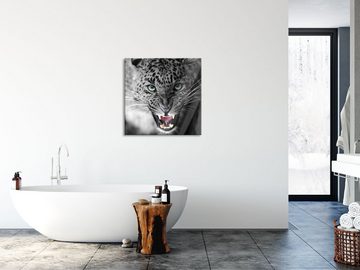 Pixxprint Glasbild schöner fauchender Leopard, schöner fauchender Leopard (1 St), Glasbild aus Echtglas, inkl. Aufhängungen und Abstandshalter
