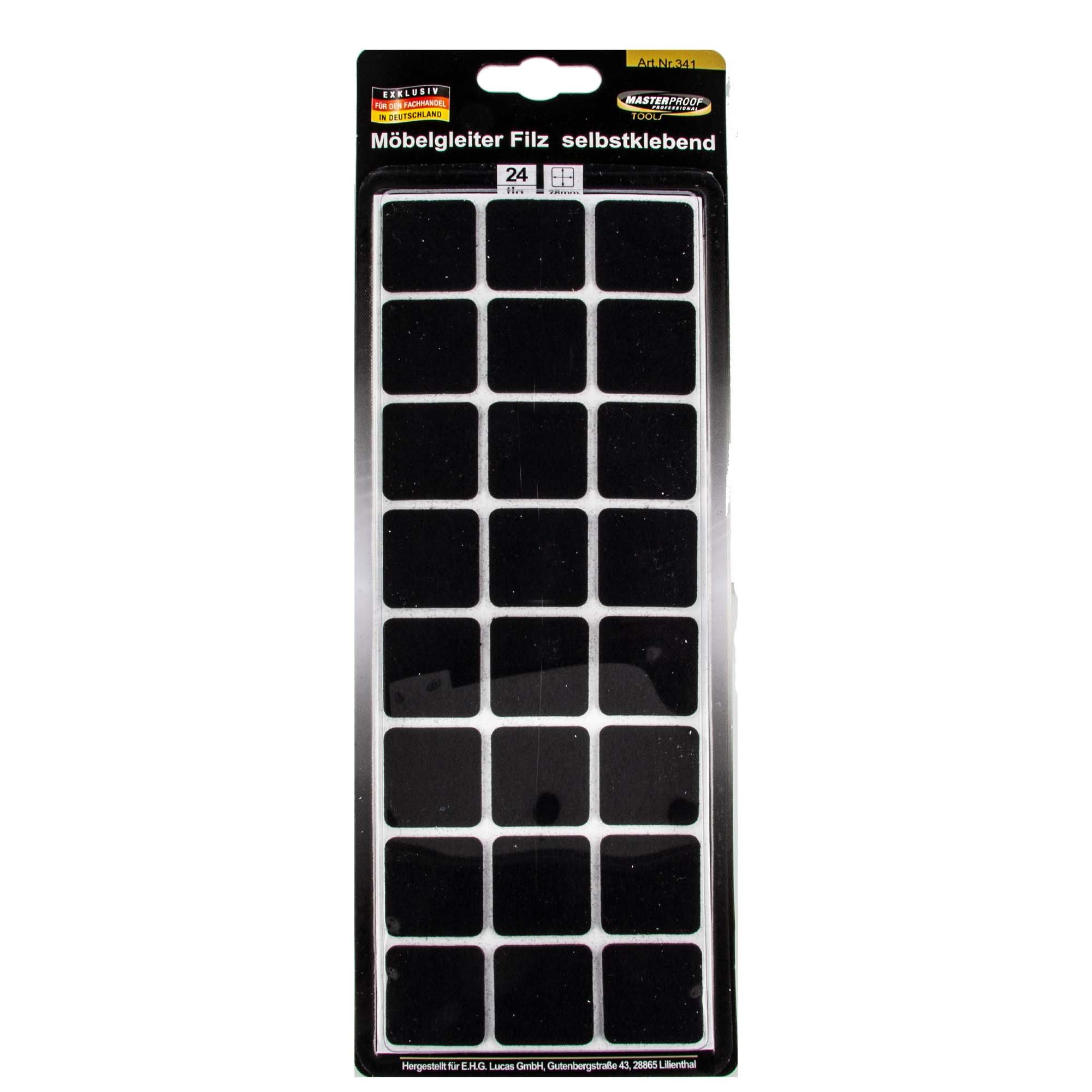 Filzgleiter Möbelgleiter 28 x 28 mm, Filz schwarz, selbstklebend 24 Stück