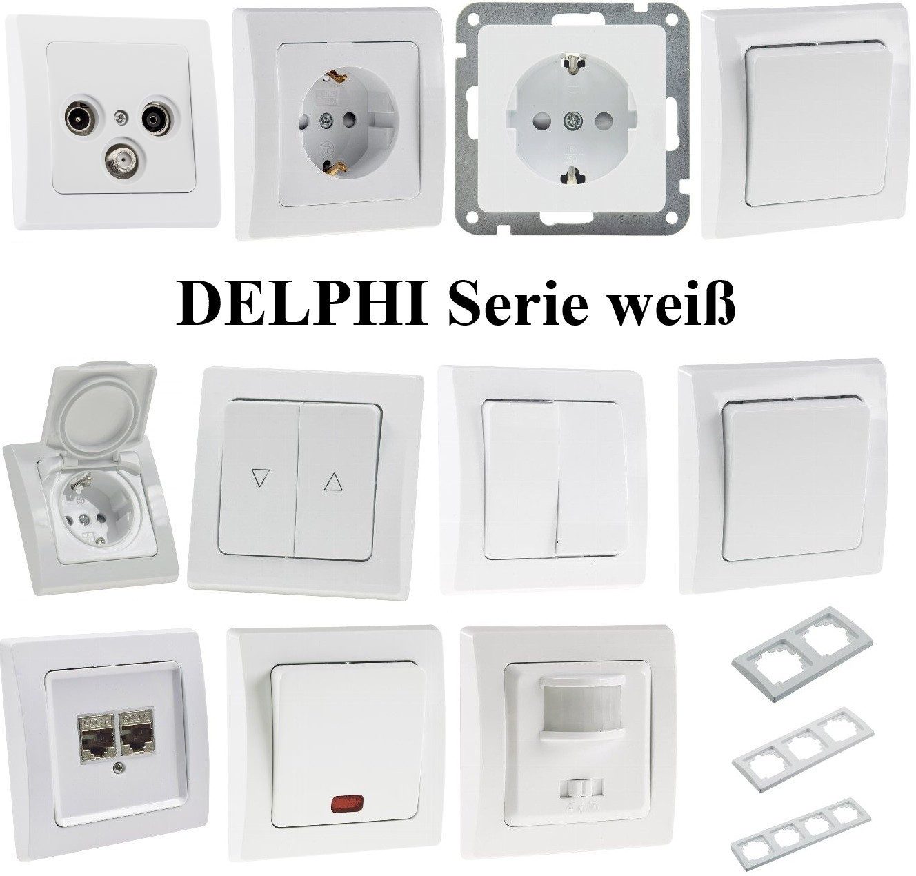 ChiliTec Unterputz-Steckdose DELPHI Serie weiss Rahmen Dimmer Schalter
