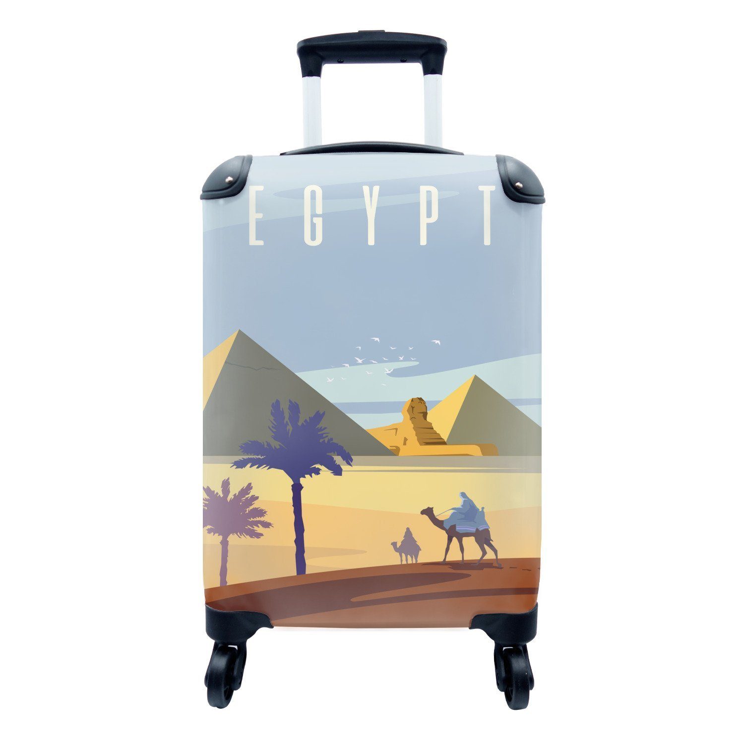 MuchoWow Handgepäckkoffer Illustration einer Wüste rollen, Ferien, Handgepäck in Trolley, mit 4 Rollen, für Reisetasche Ägypten, Reisekoffer