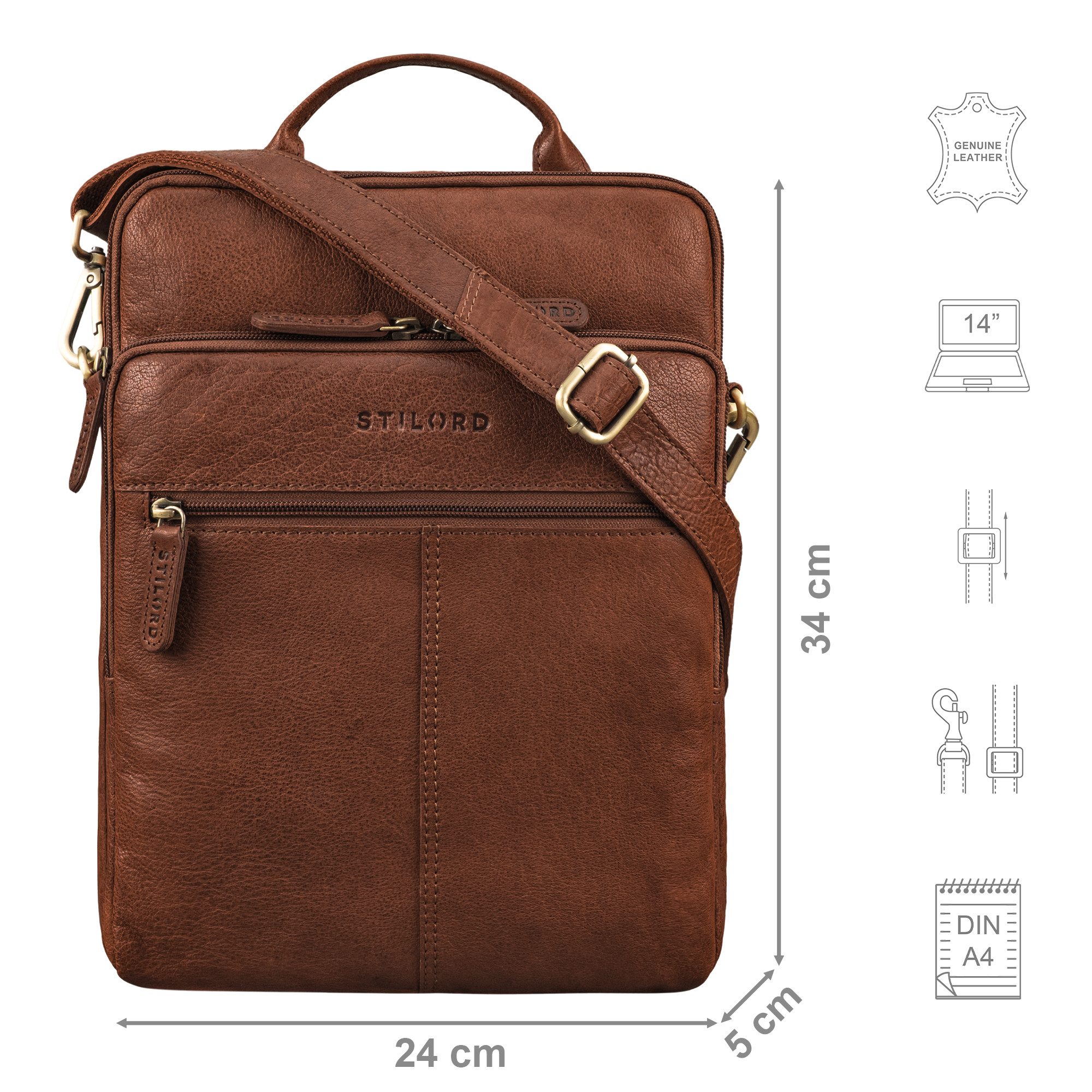STILORD Schultertasche "Stellan" Schmale Laptop-Tasche Leder 13,3 - 14 Zoll