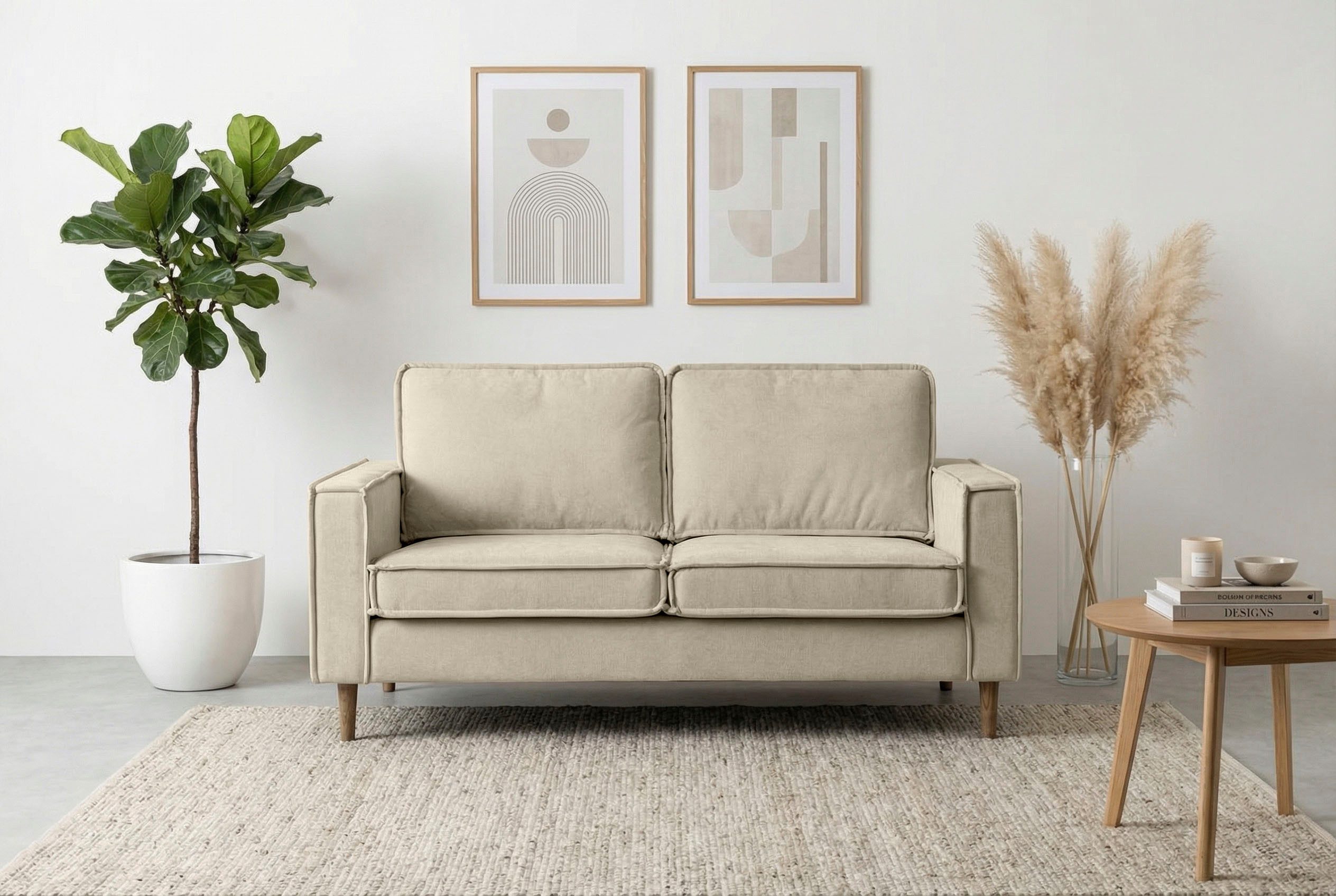 Home affaire 2-Sitzer Pinto Skandi, 166 cm, Chenille, Struktur, mit Keder, Massivholzfüße Eiche geräuchert, Wellenunterfederung